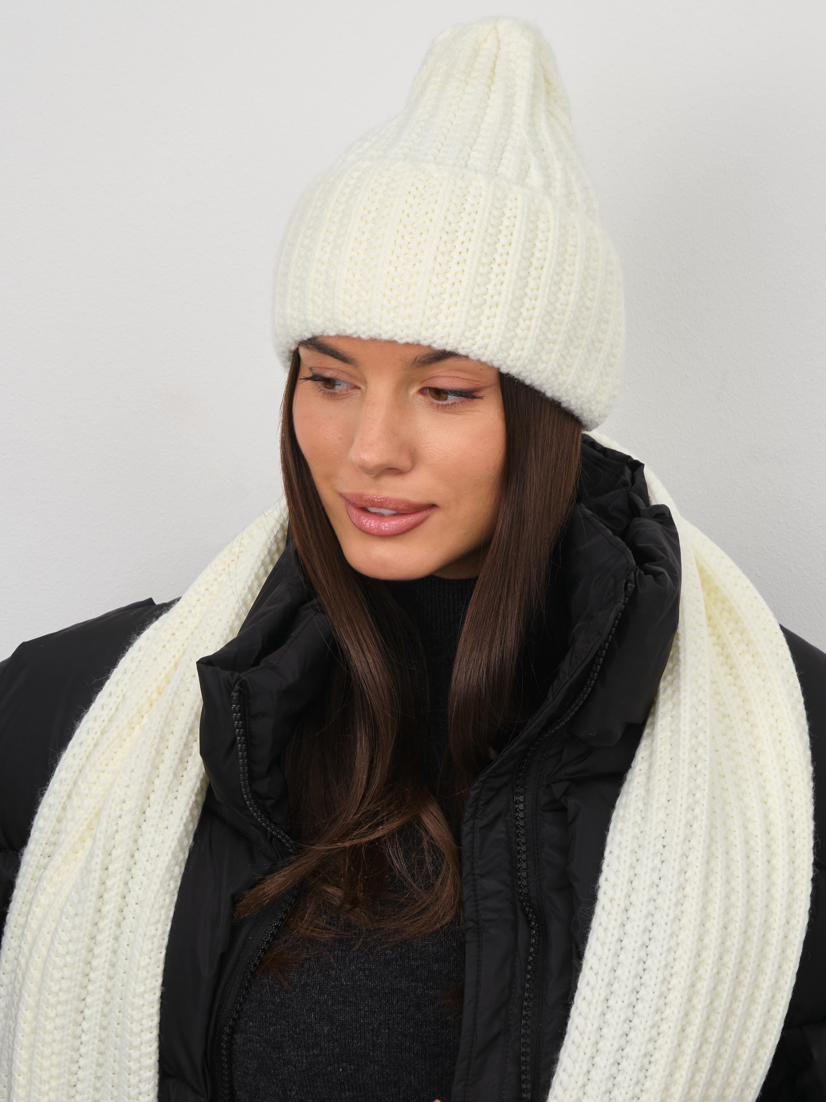 Черри комплект (шапка+ шарф) трикотажный (белый, 56-58)