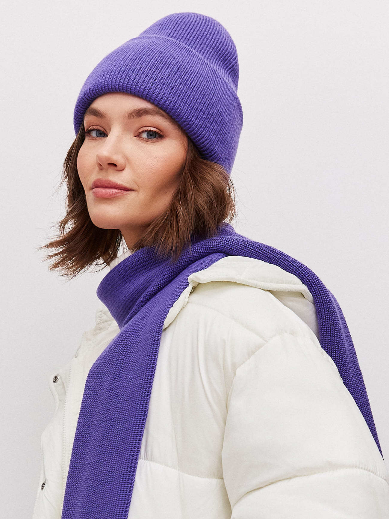 Ботаника комплект (шапка+шарф) трикотажный (фиолетовый, 56-58)