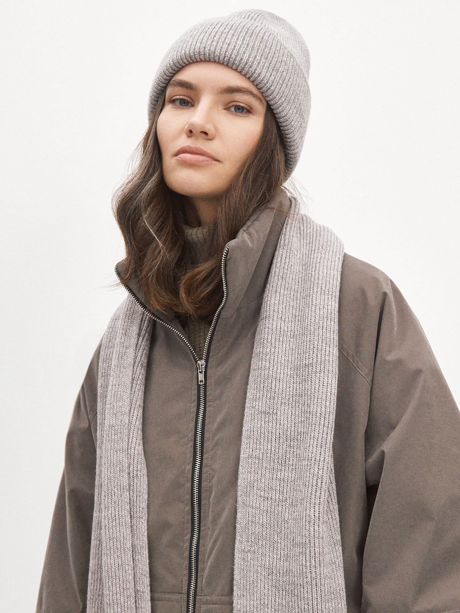 Бредли комплект (шапка+шарф) трикотажный (серо-розовый)