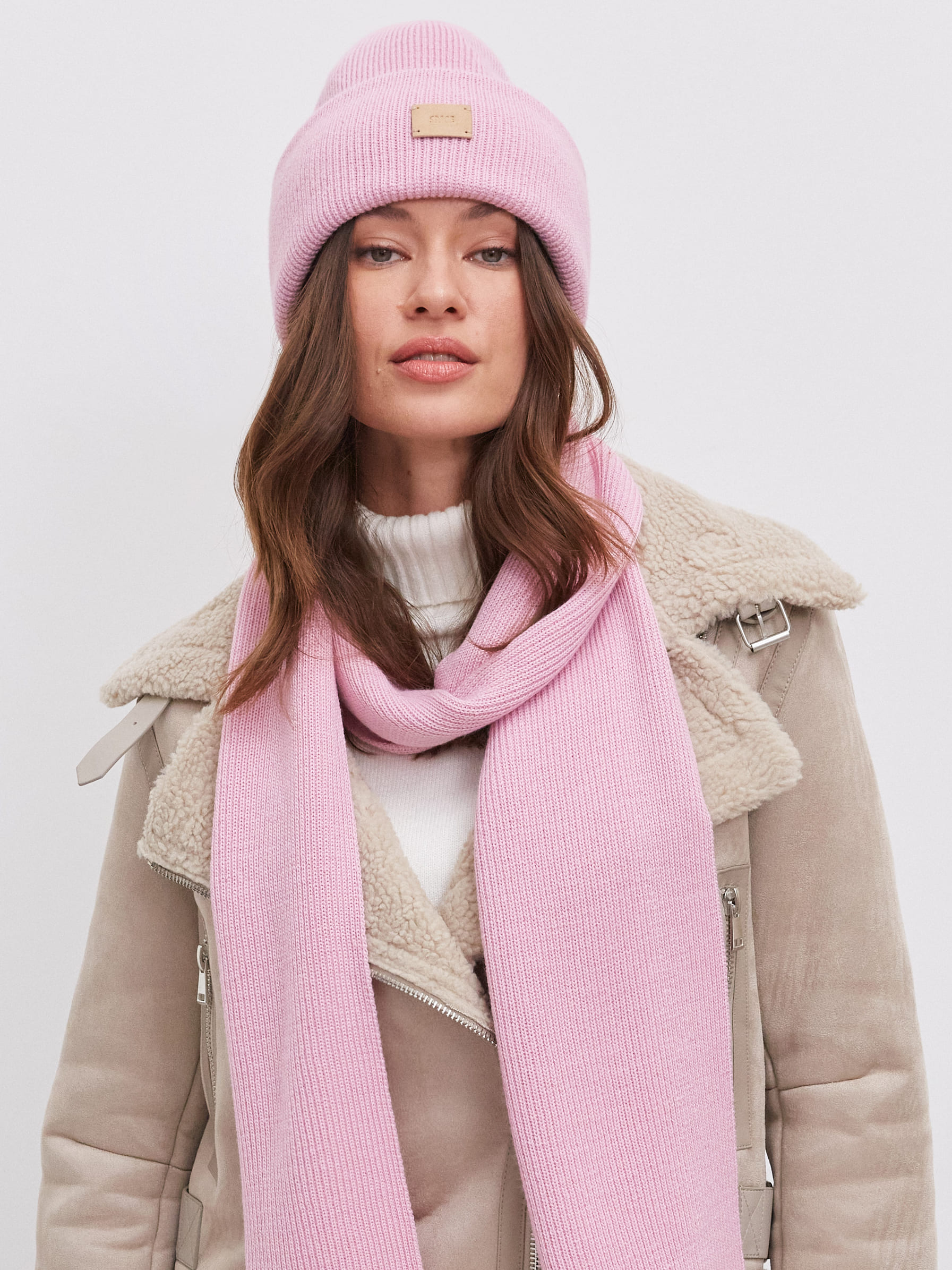 Спейс комплект (шапка+шарф) трикотажный (розовая камелия, 56-58)