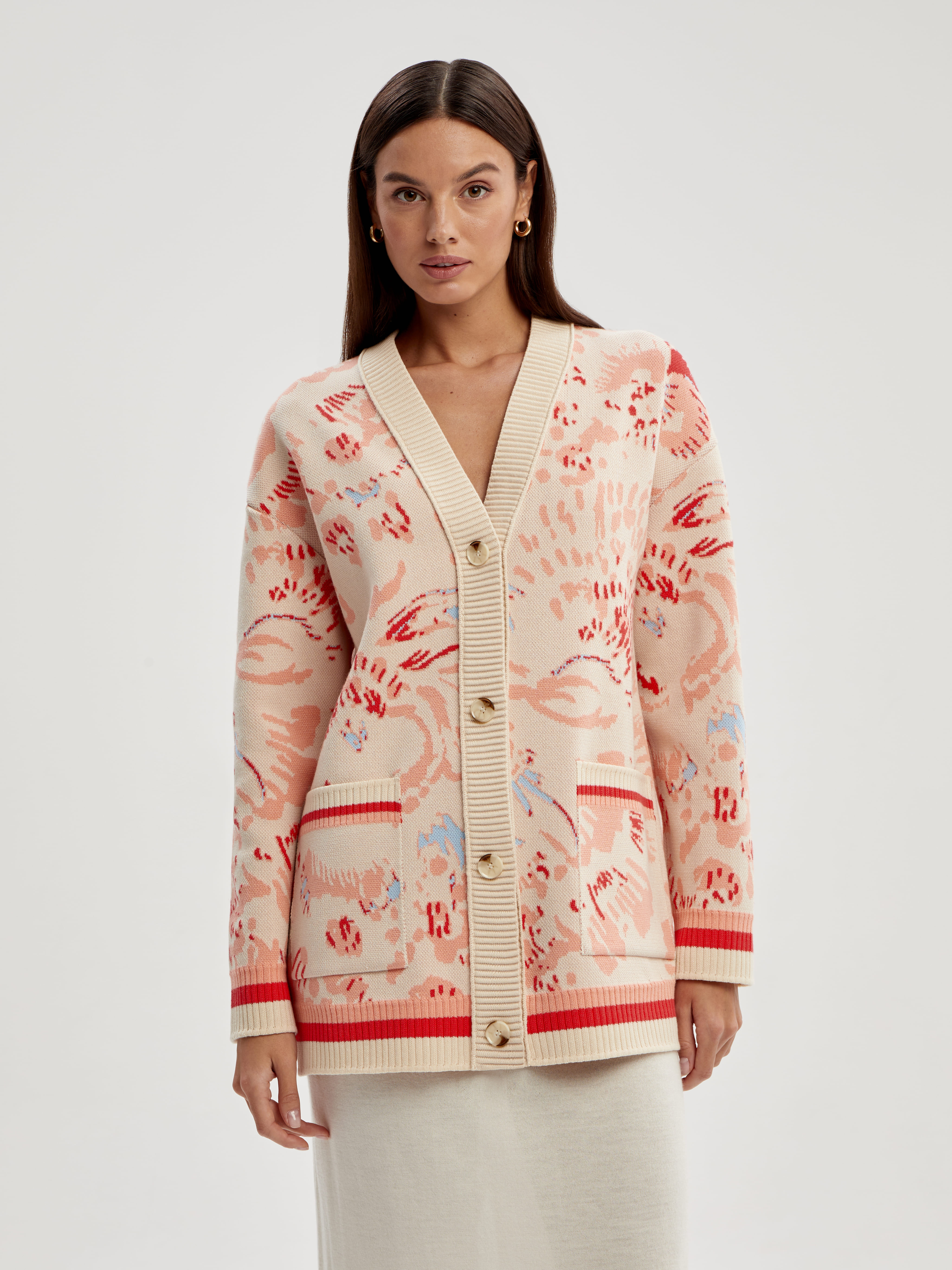 Гарда кардиган трикотажный (кремовый/лососевый, 44-46)