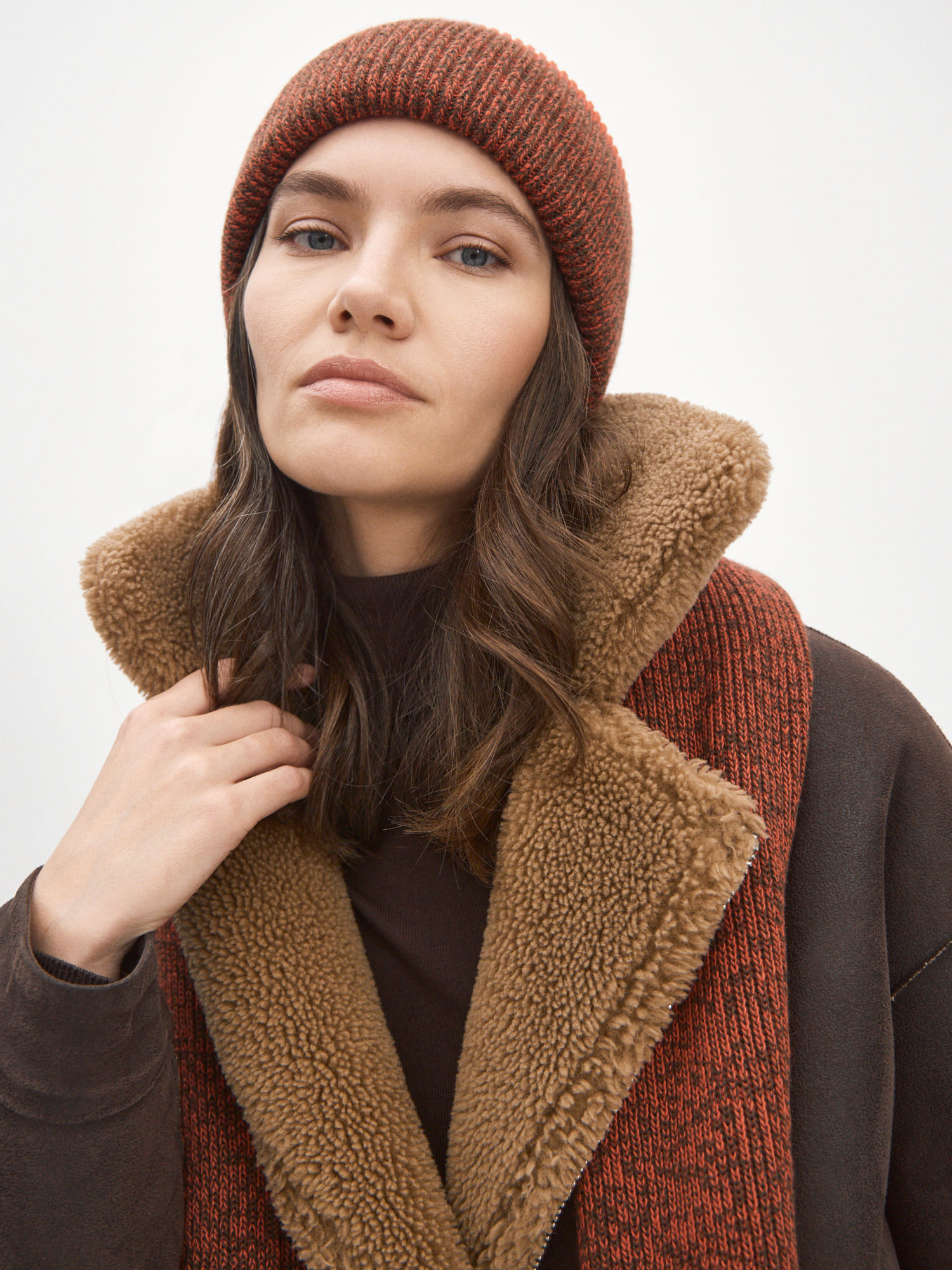 Бредли комплект (шапка+шарф) трикотажный (терракот/коричневый)