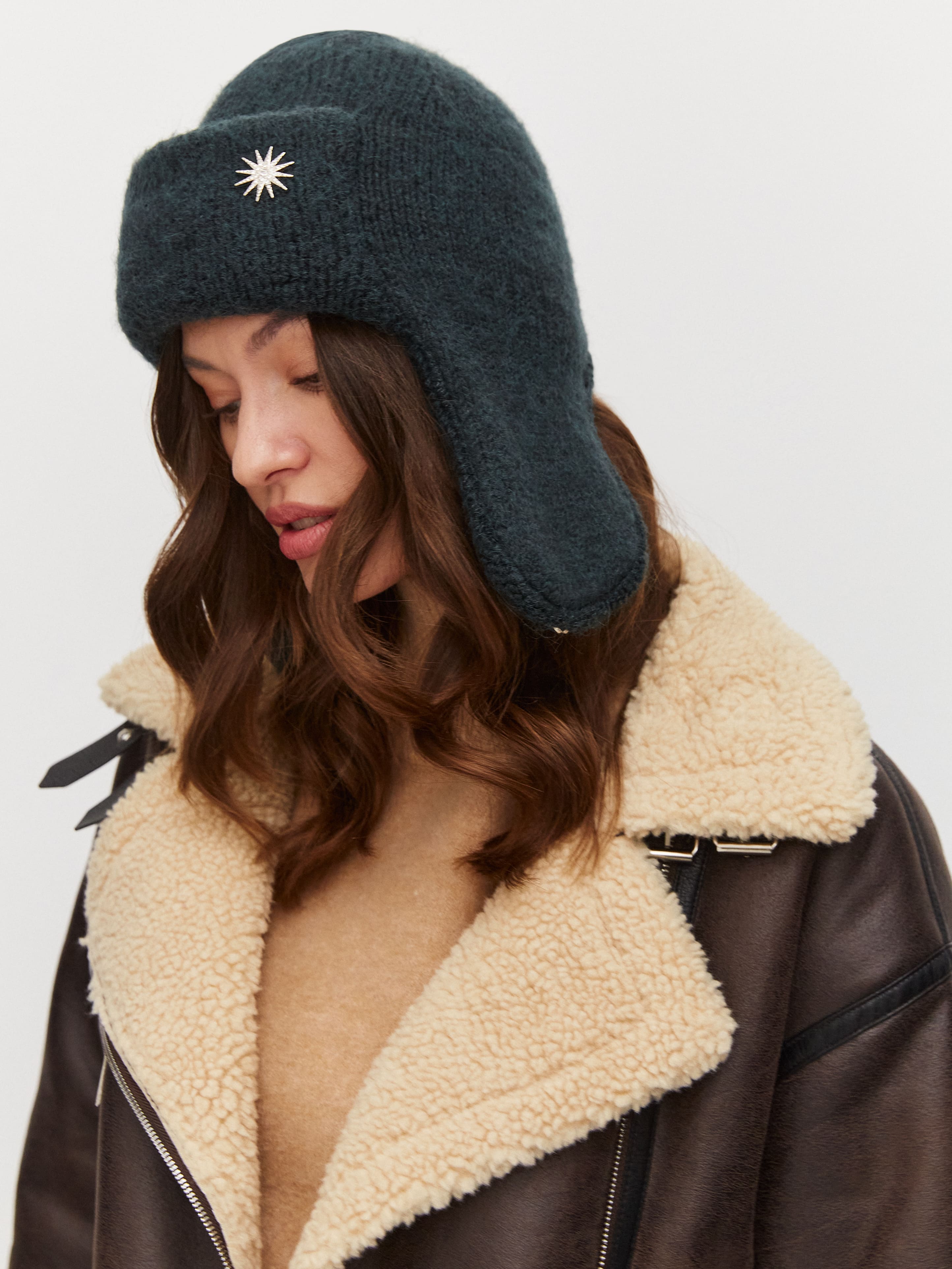 Стокгольм шапка-ушанка трикотажная (т.зеленый, 56-58)