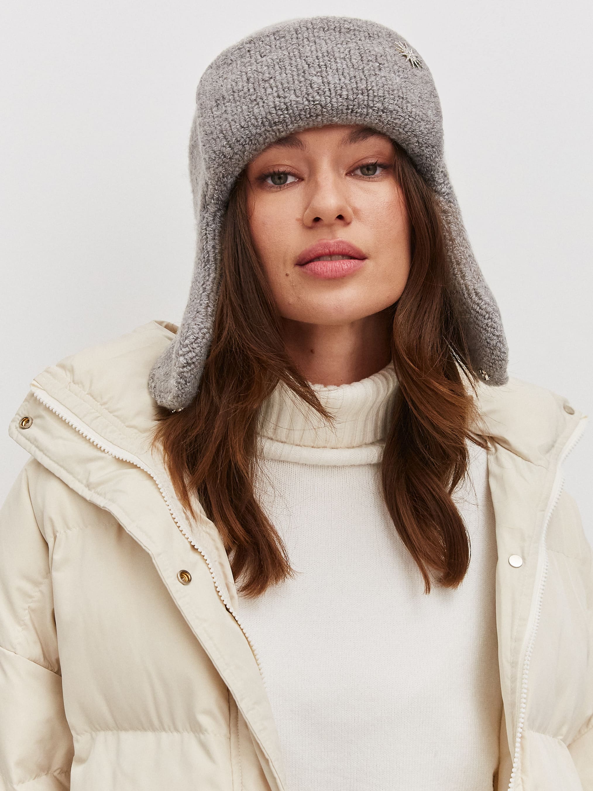 Стокгольм шапка-ушанка трикотажная (св.серый, 56-58)