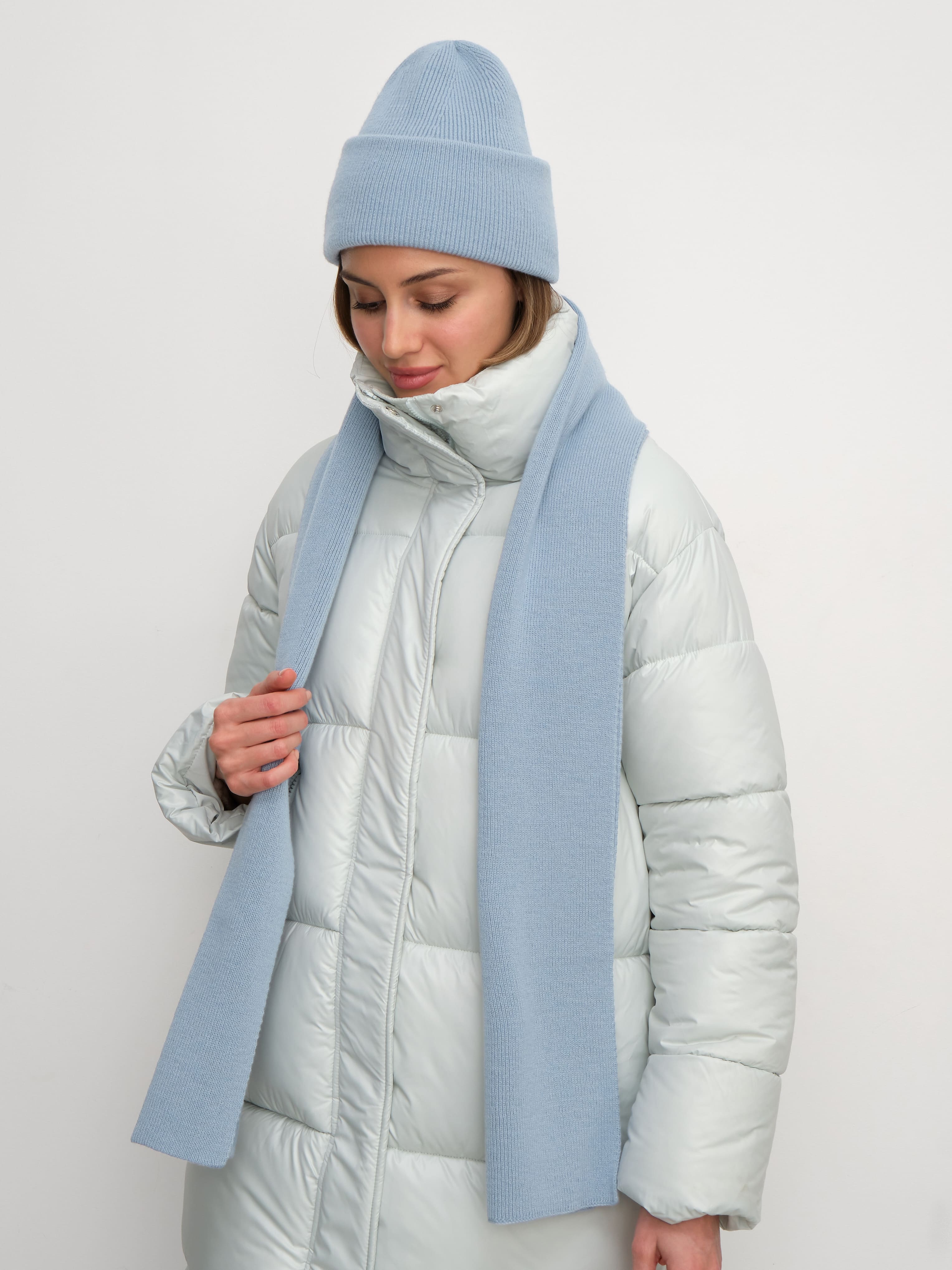 Квартет комплект (шапка+шарф) трикотажный (св.голубой, 56-58)