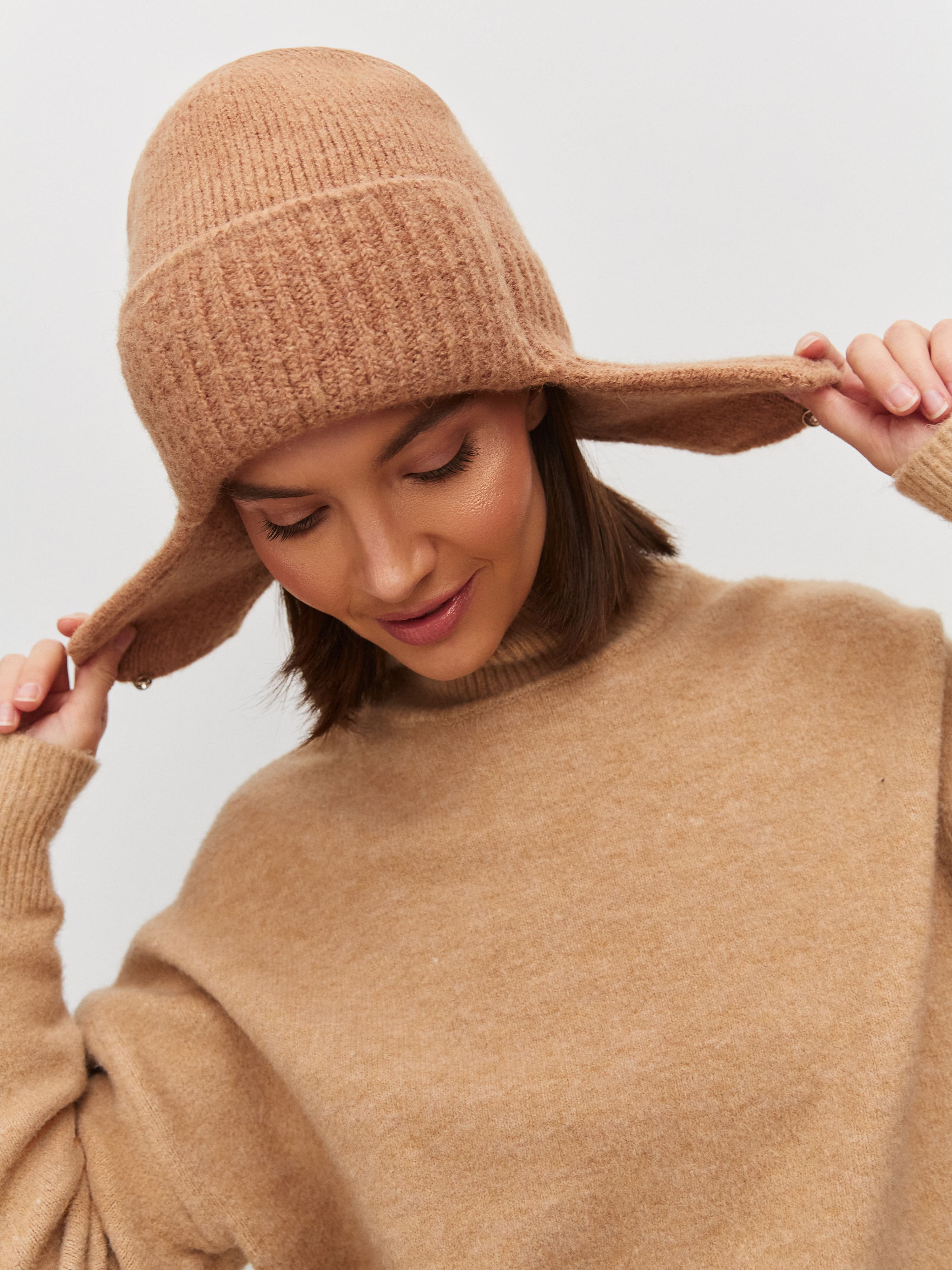 Онтарио шапка-ушанка трикотажная (кофейный, 56-58)