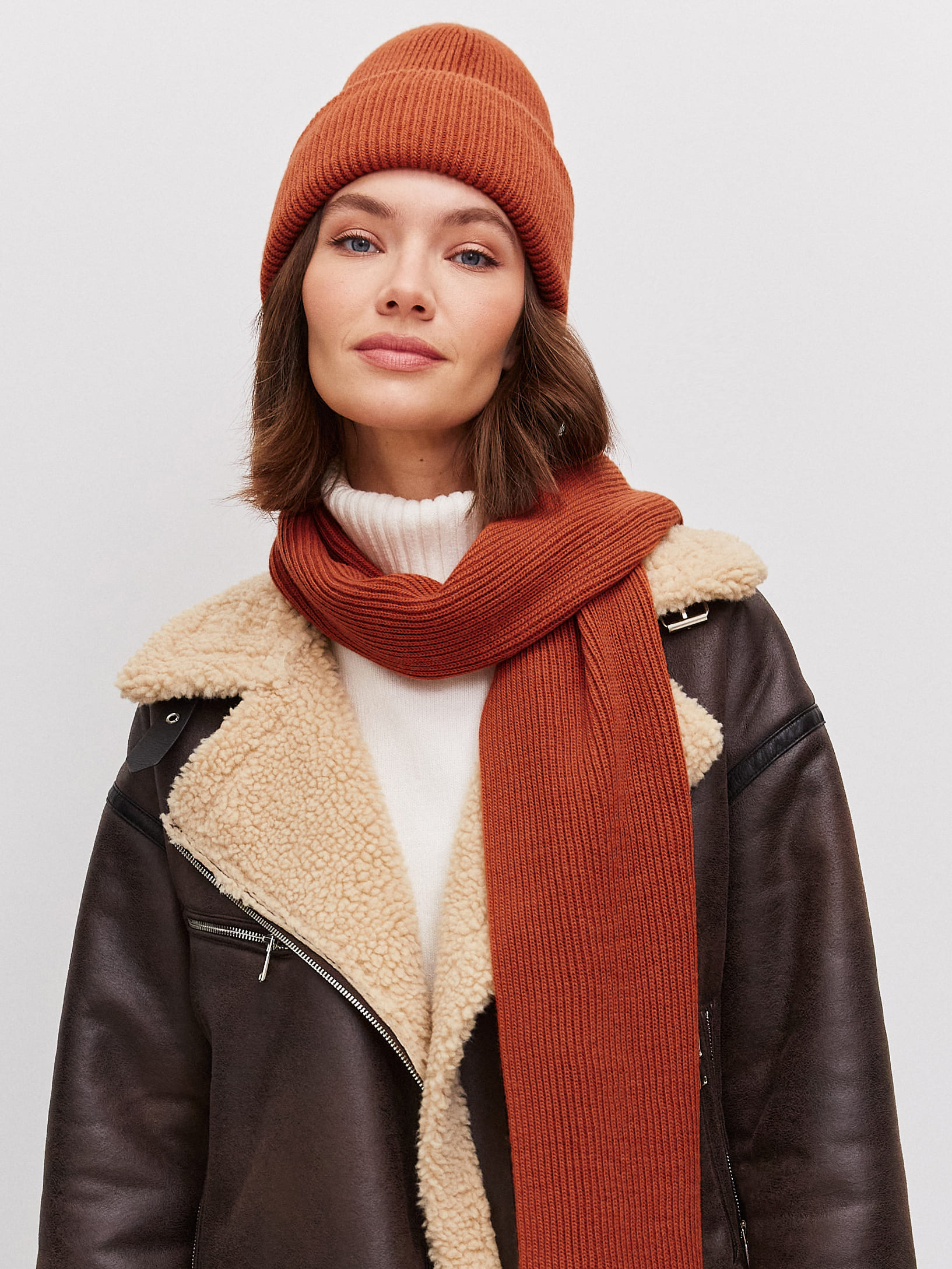 Ботаника комплект (шапка+шарф) трикотажный (т.оранжевый, 56-58)