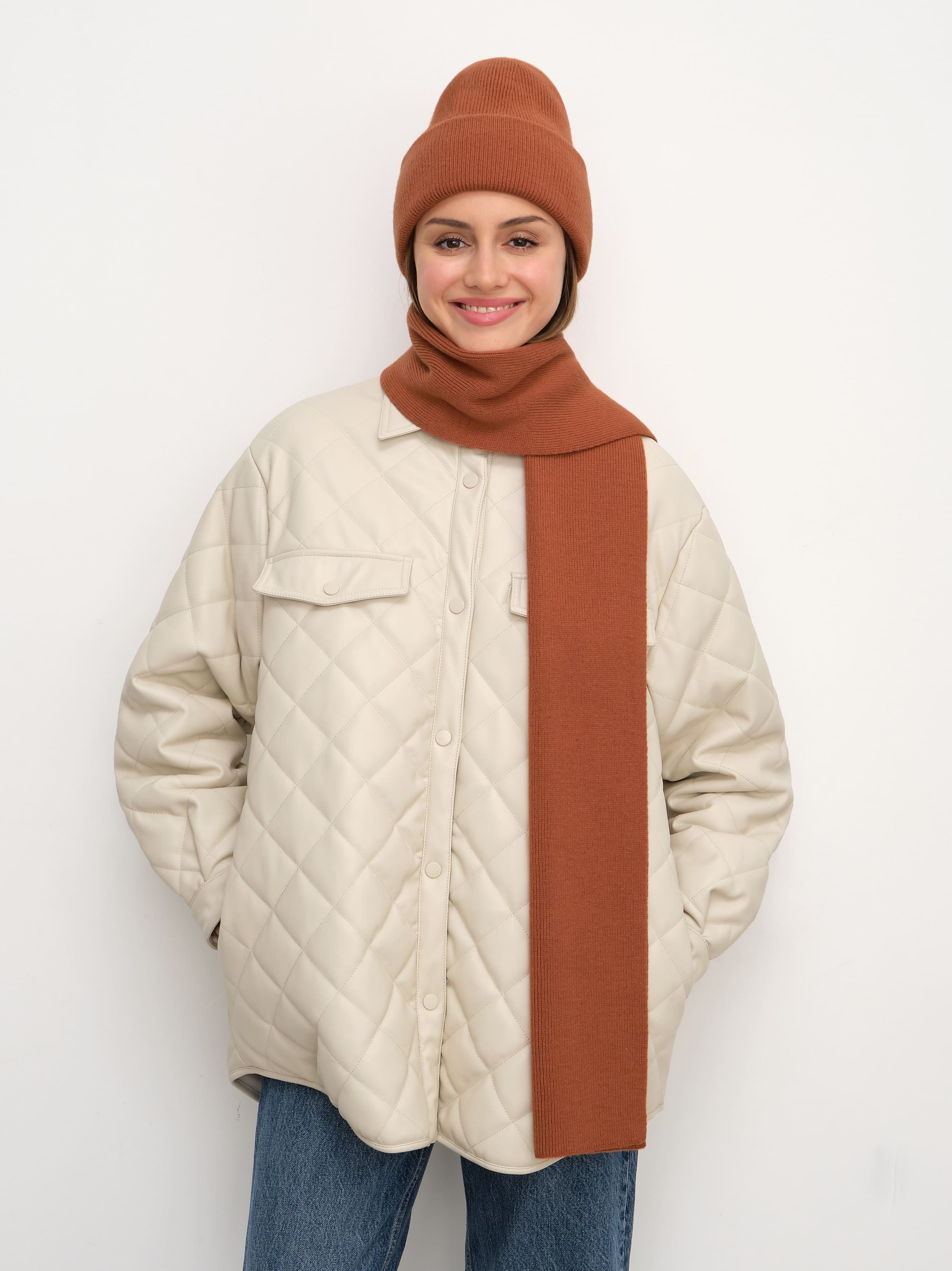 Квартет комплект (шапка+шарф) трикотажный (терракотовый, 56-58)