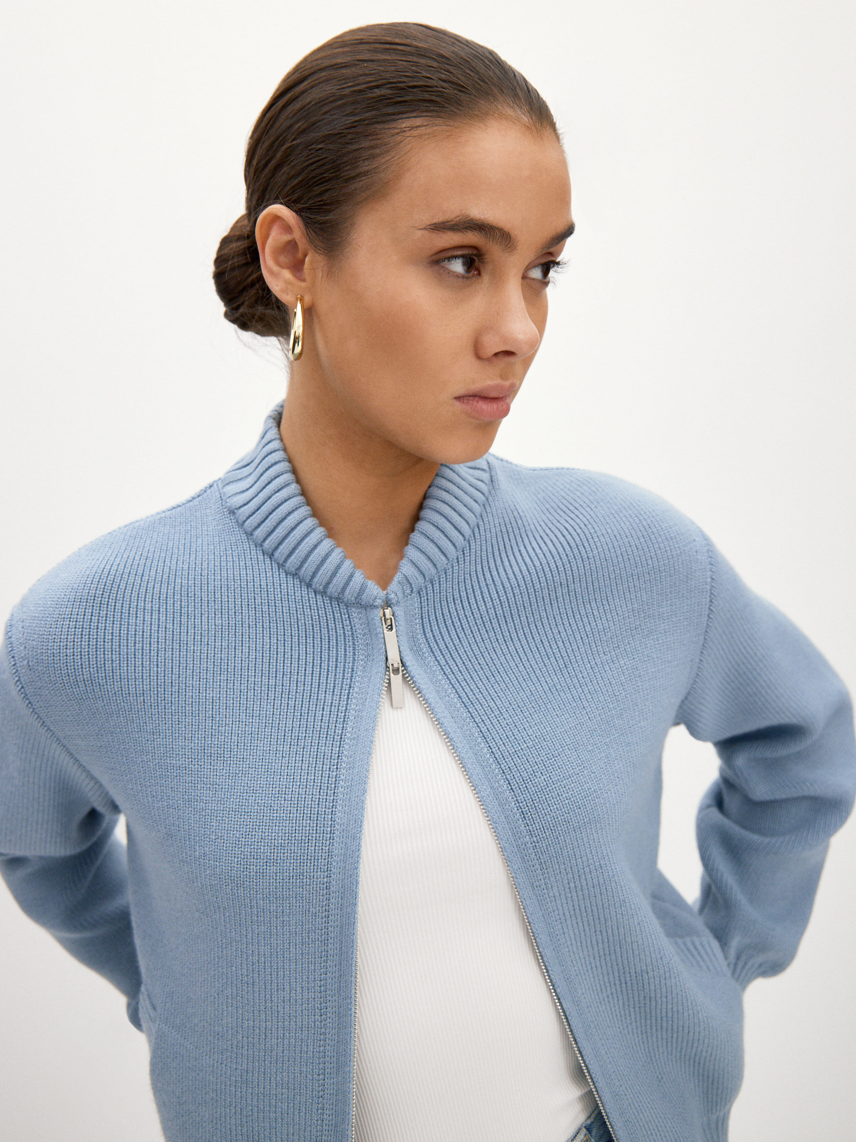 Эльба джемпер (бомбер) трикотажный (серо-голубой, 44-46)