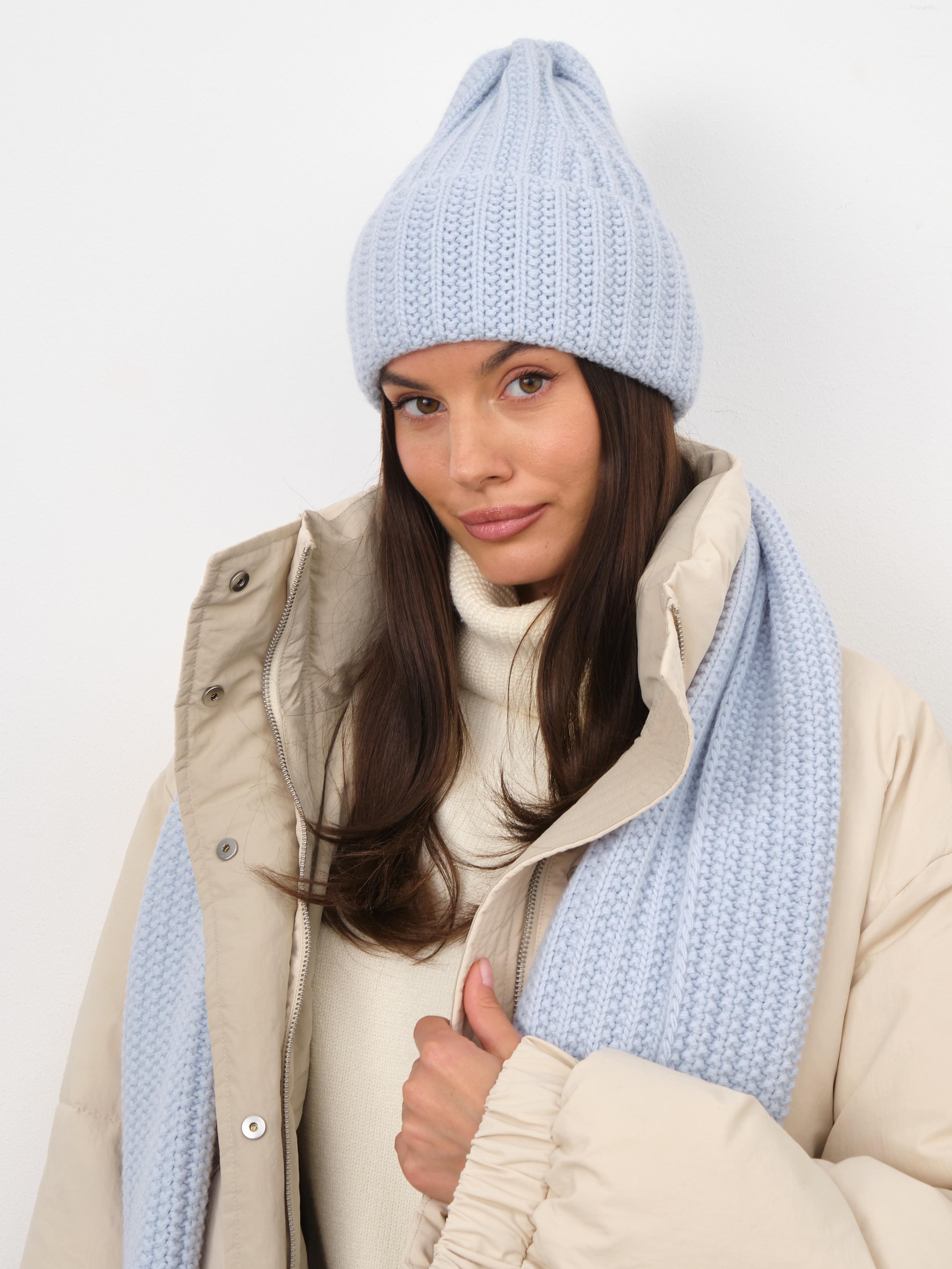 Черри комплект (шапка+ шарф) трикотажный (св.голубой, 56-58)