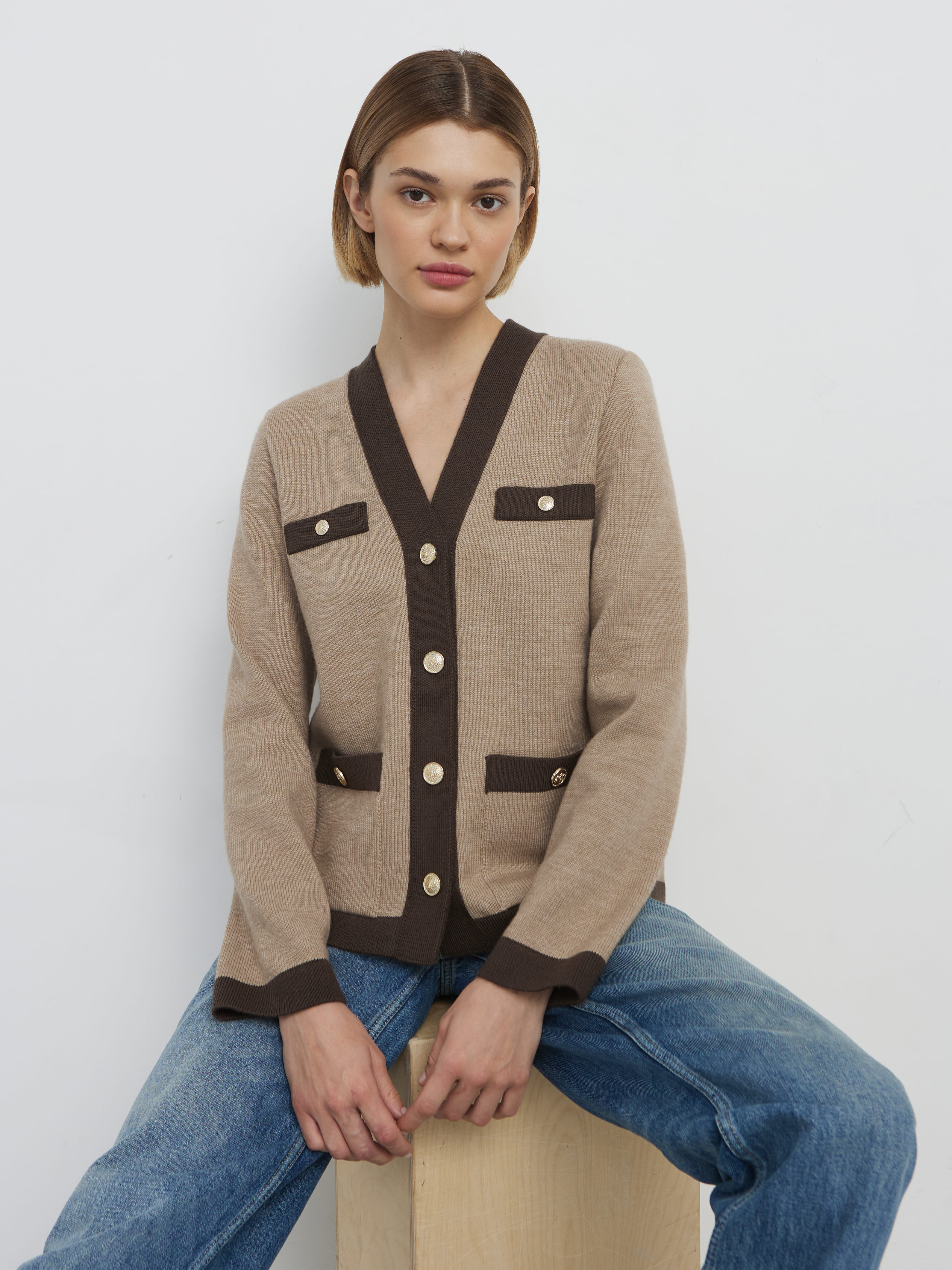 Гамма кардиган трикотажный (бежевый меланж/кофейный, 44-46)