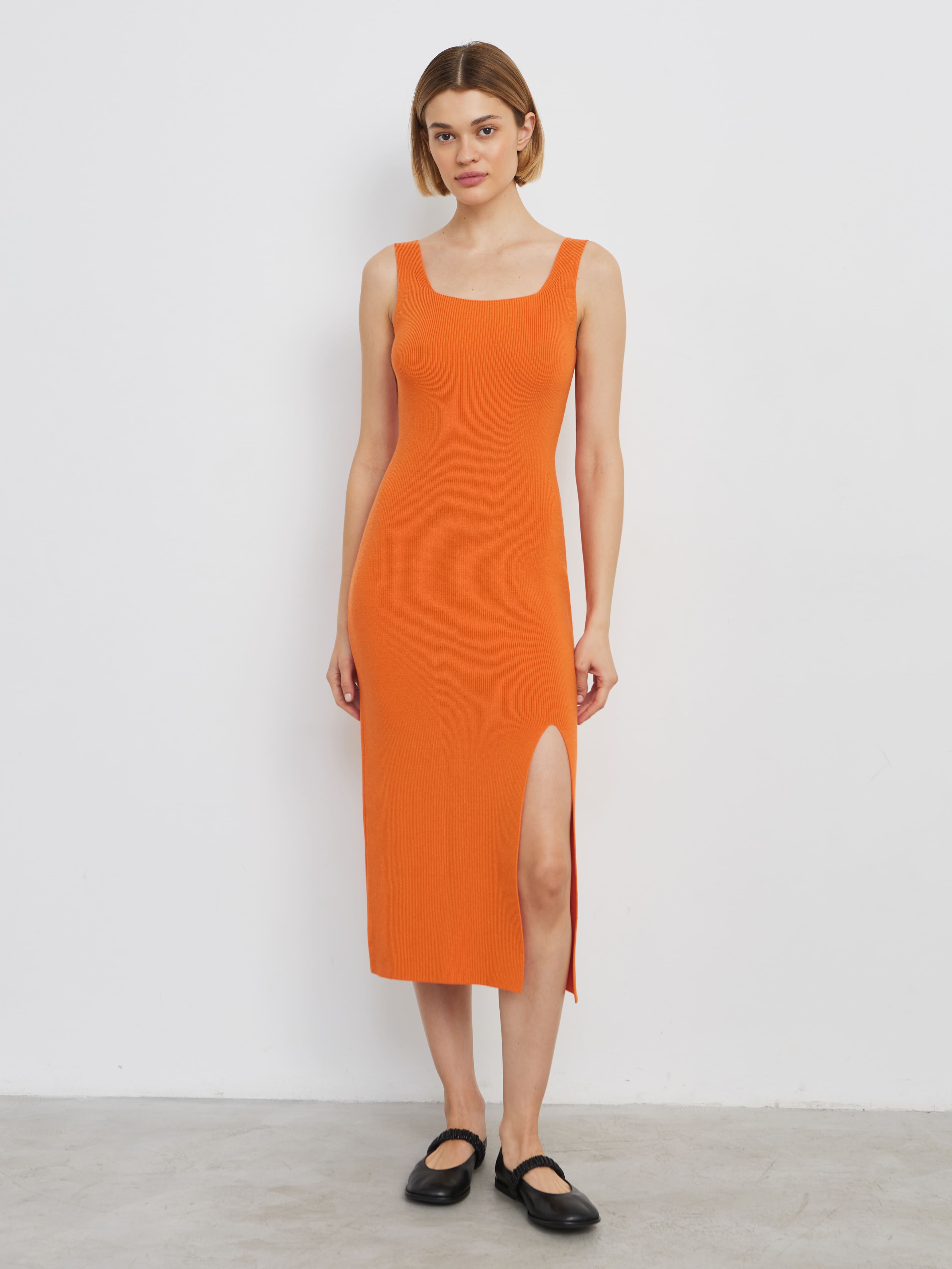 Каре платье трикотажное (оранжевый, M (46))