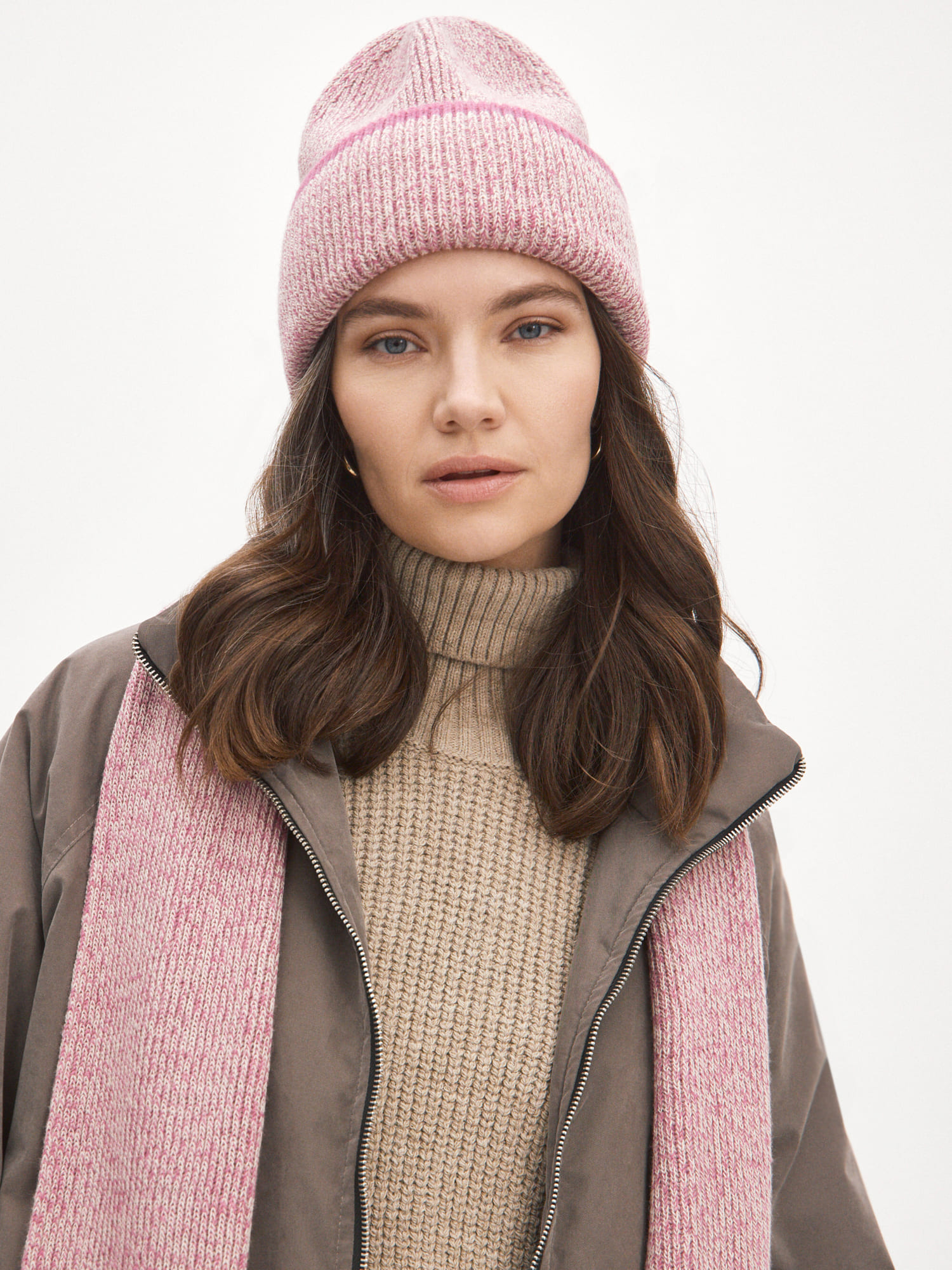 Бредли комплект (шапка+шарф) трикотажный (т.розовый/песочный)