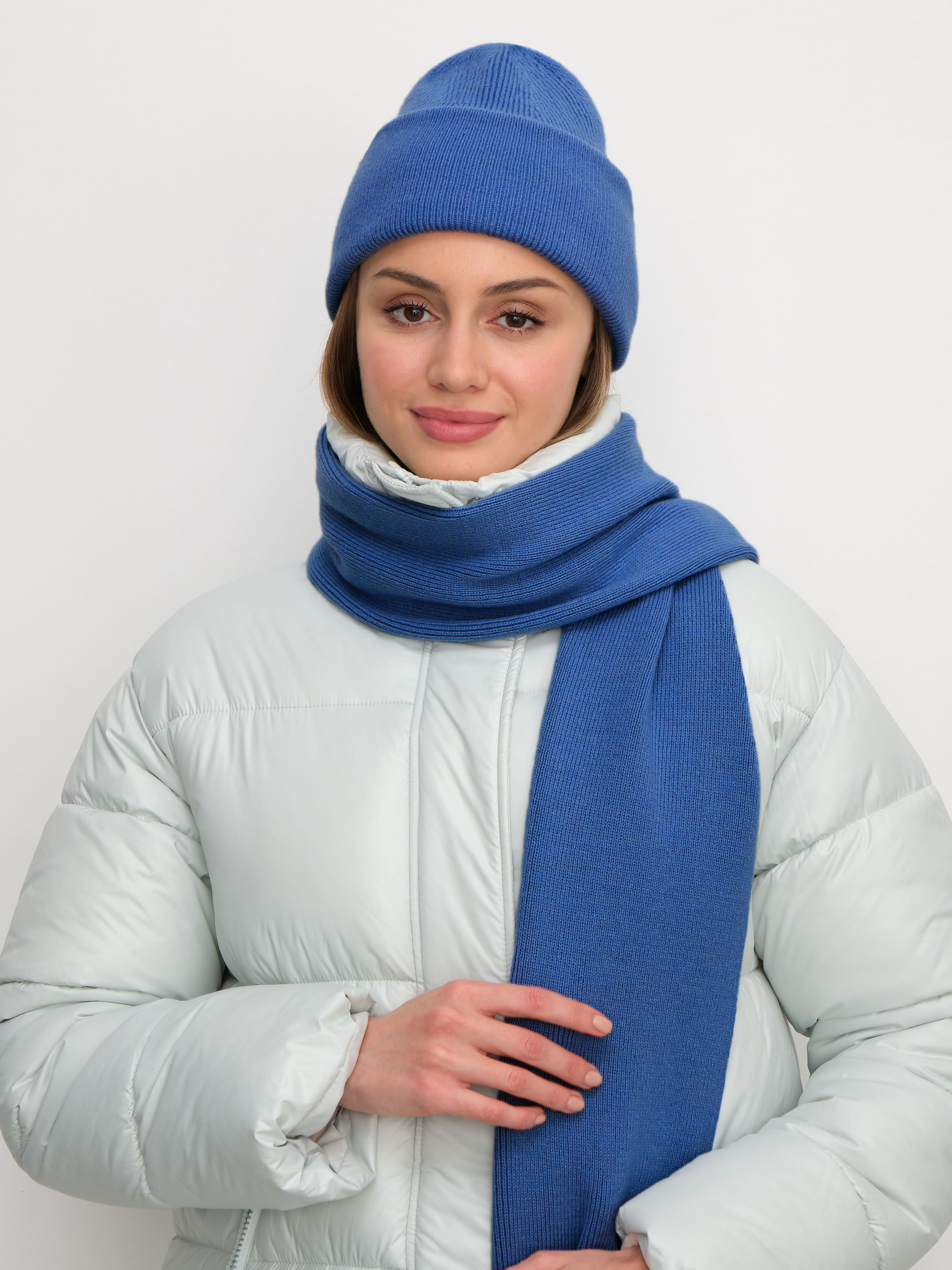 Квартет комплект (шапка+шарф) трикотажный (синий, 56-58)