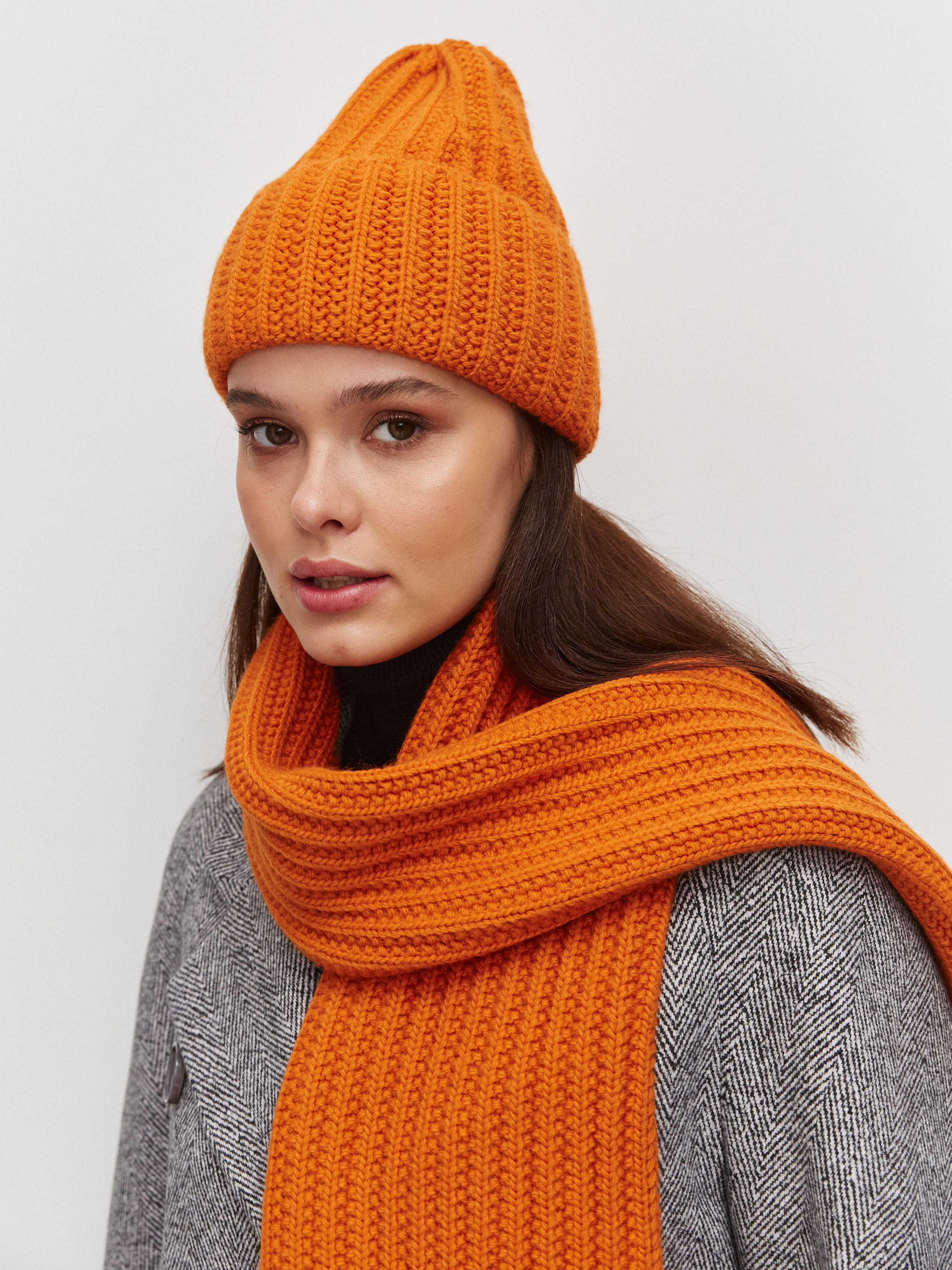 Черри комплект (шапка+ шарф) трикотажный (терракот, 56-58)