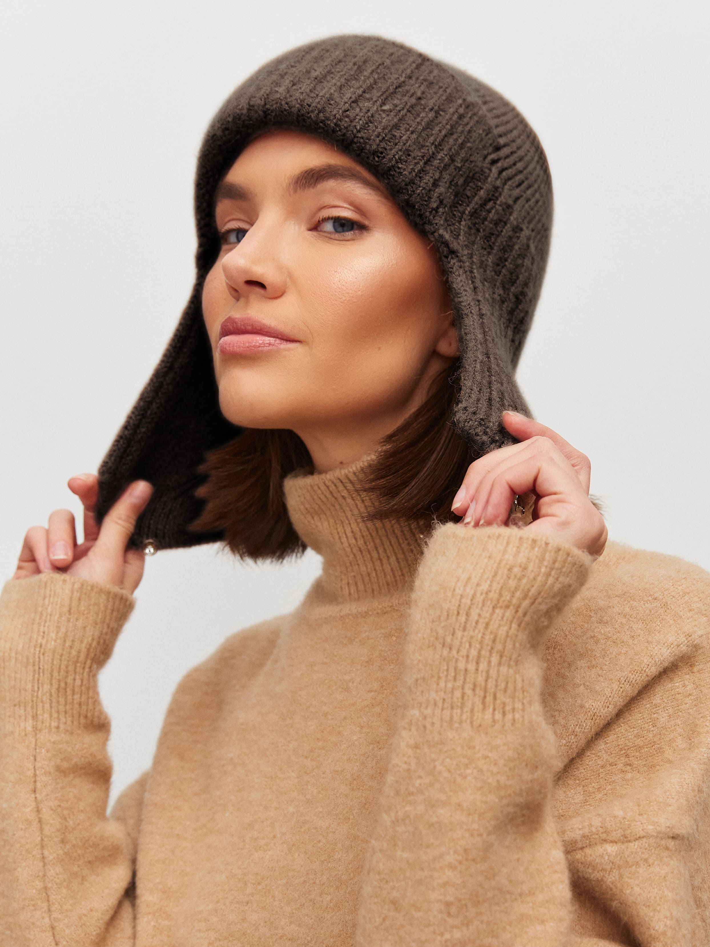 Онтарио шапка-ушанка трикотажная (т.коричневый, 56-58)