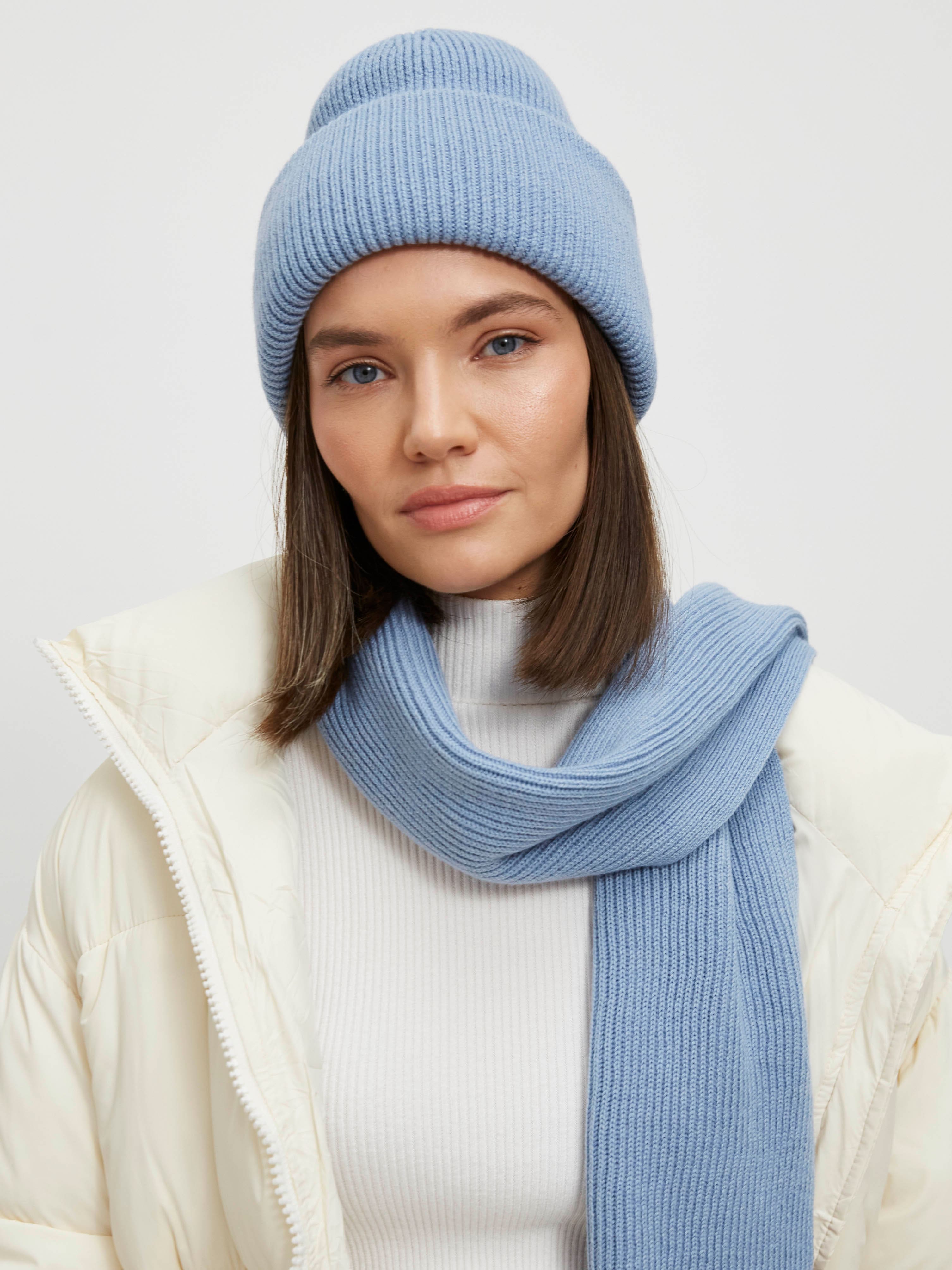 Ботаника комплект (шапка+шарф) трикотажный (серо-голубой, 56-58)