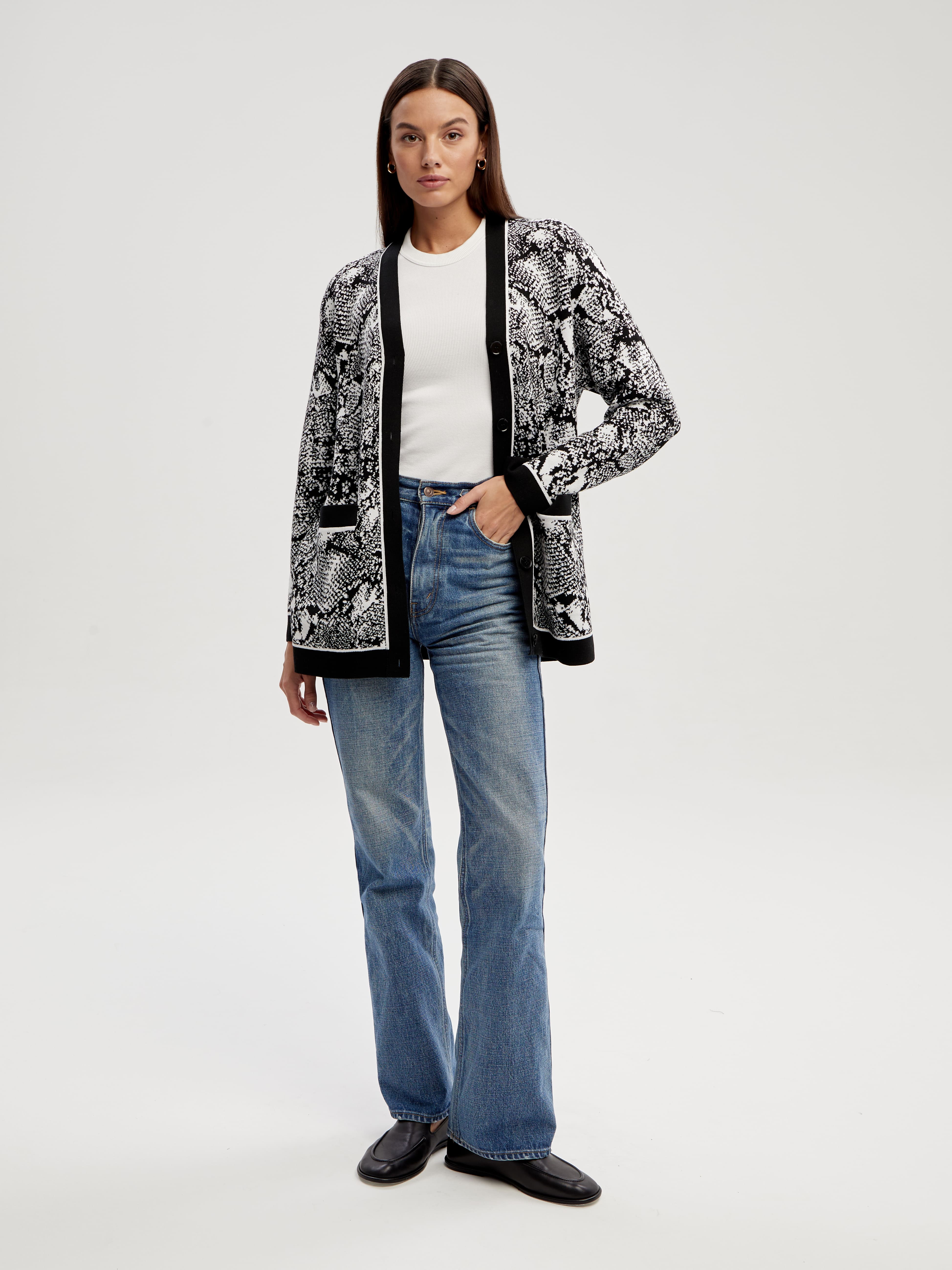 Сандро кардиган трикотажный (черный/белый, 44-46)