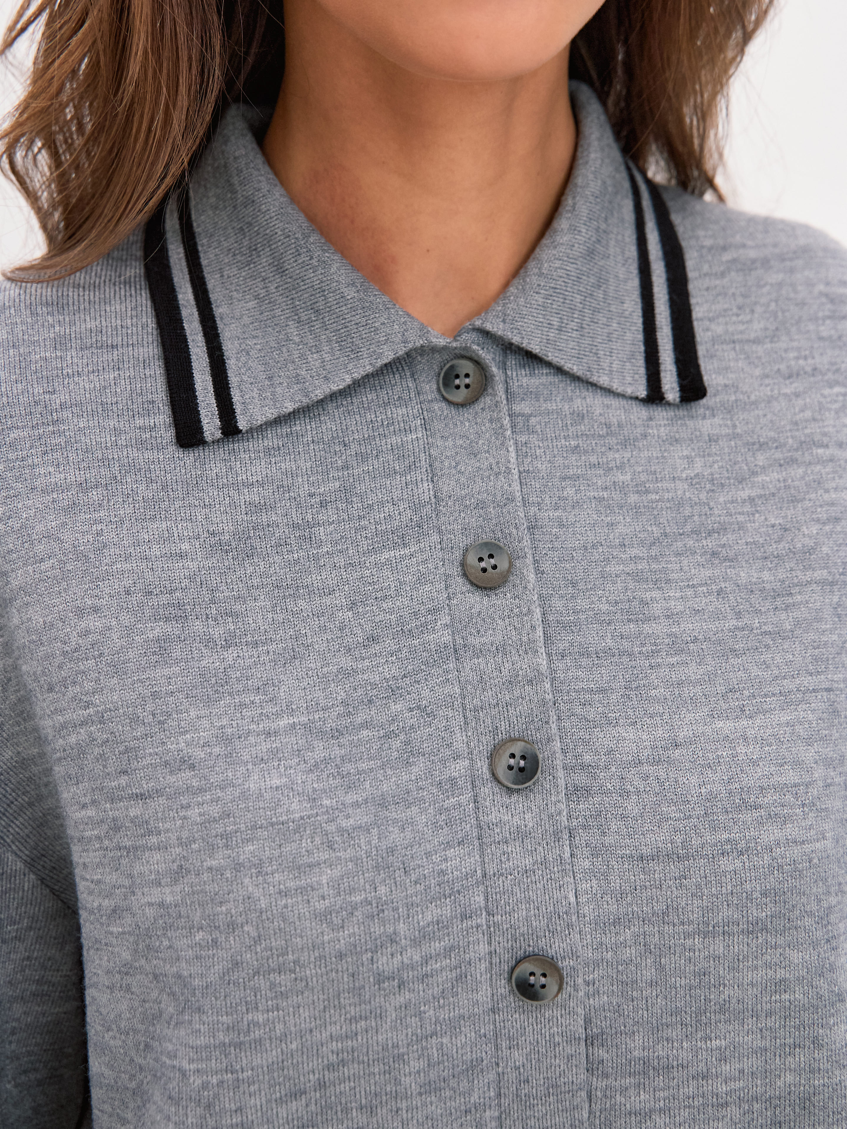 Скандинавия джемпер(поло) трикотажный (серый меланж, 44-46)