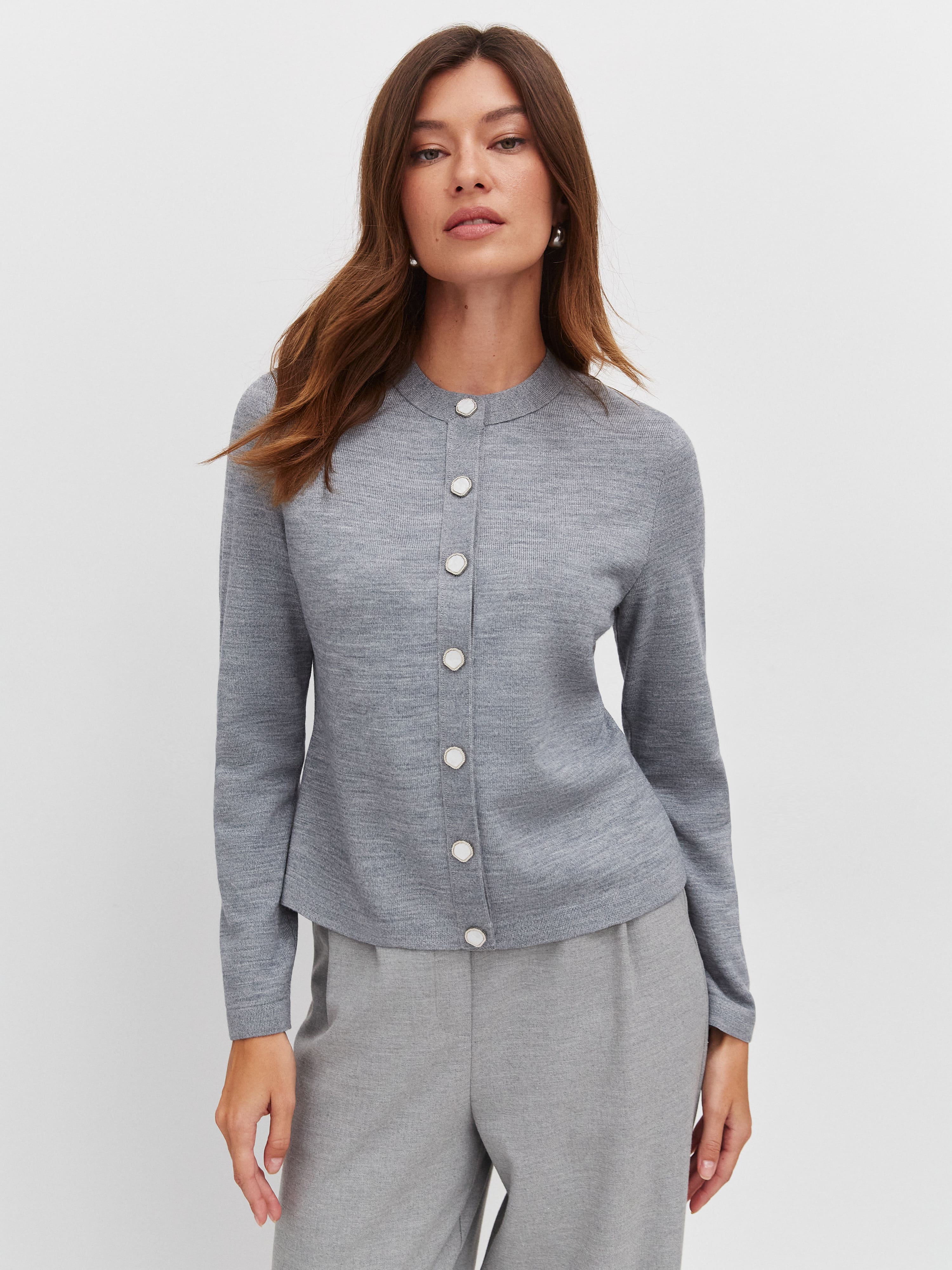 Мята кардиган трикотажный (серый меланж, 46)