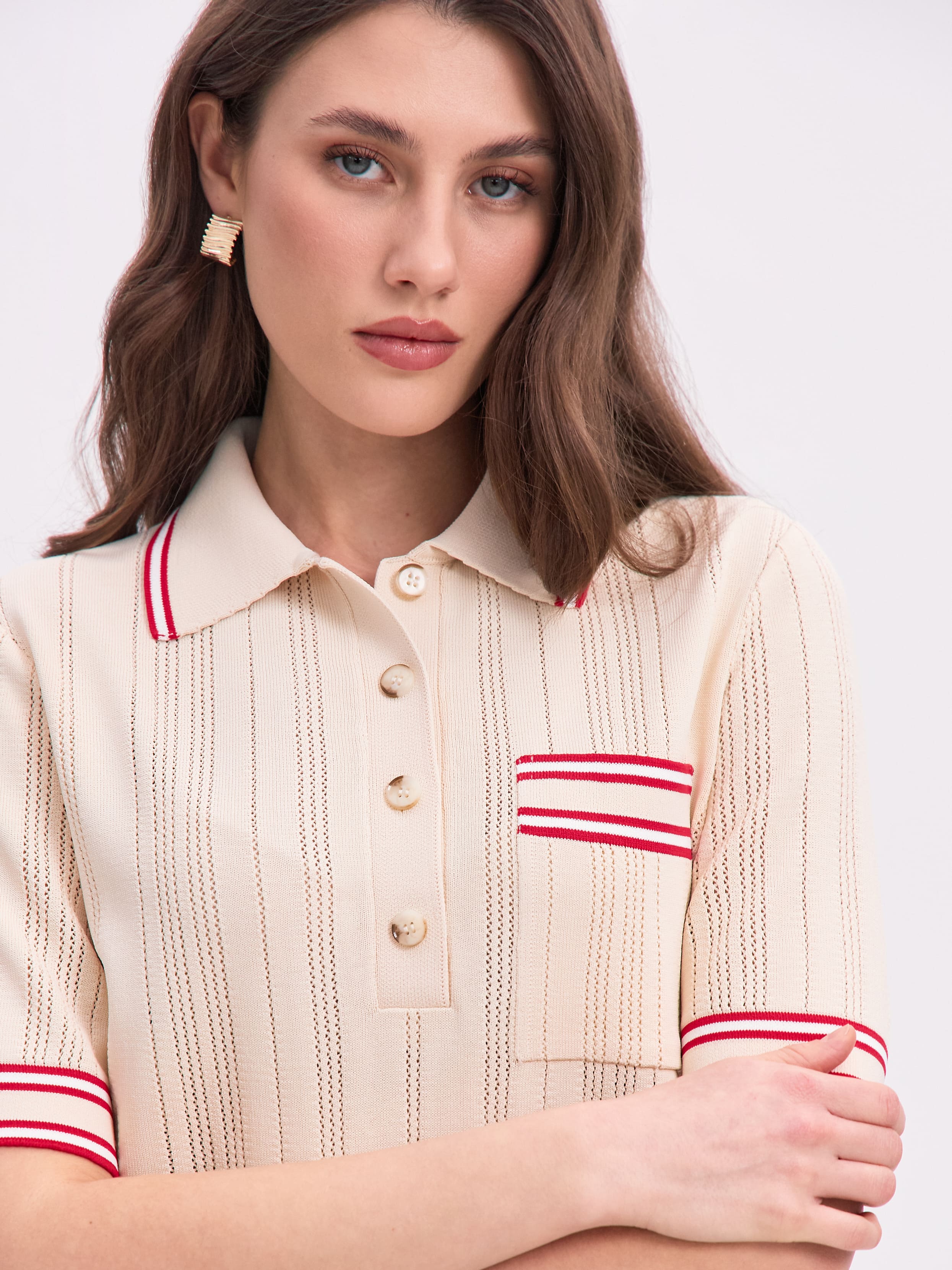 Льюис джемпер (поло) трикотажный (кремовый/красный, 44-46)