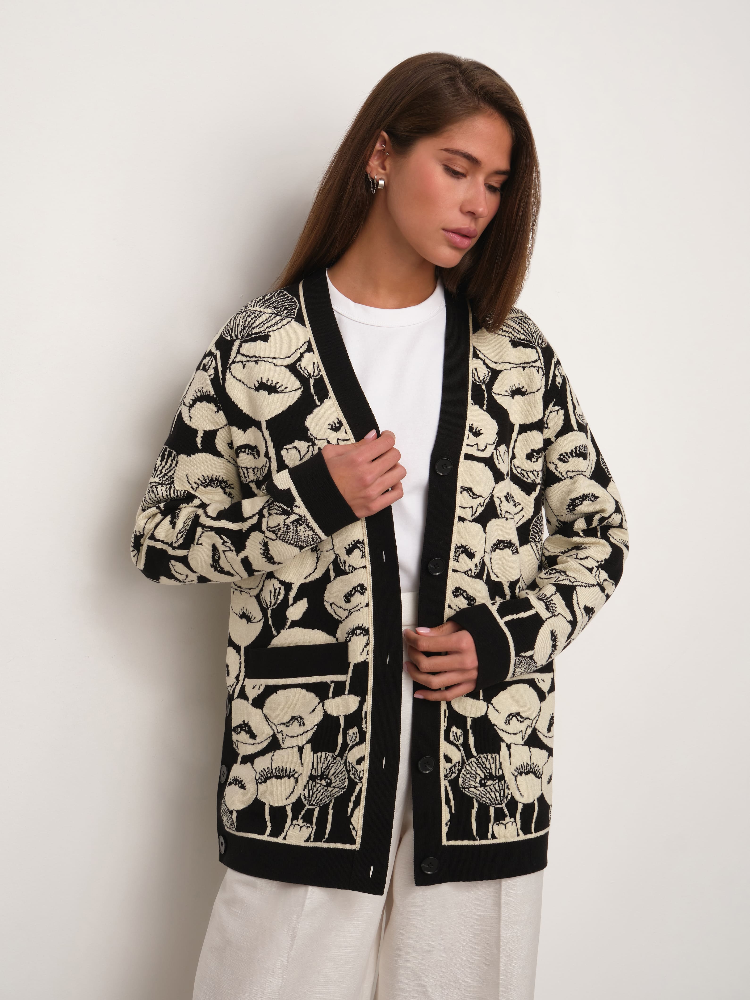 Сандро кардиган трикотажный (черный/кремовый, 44-46)