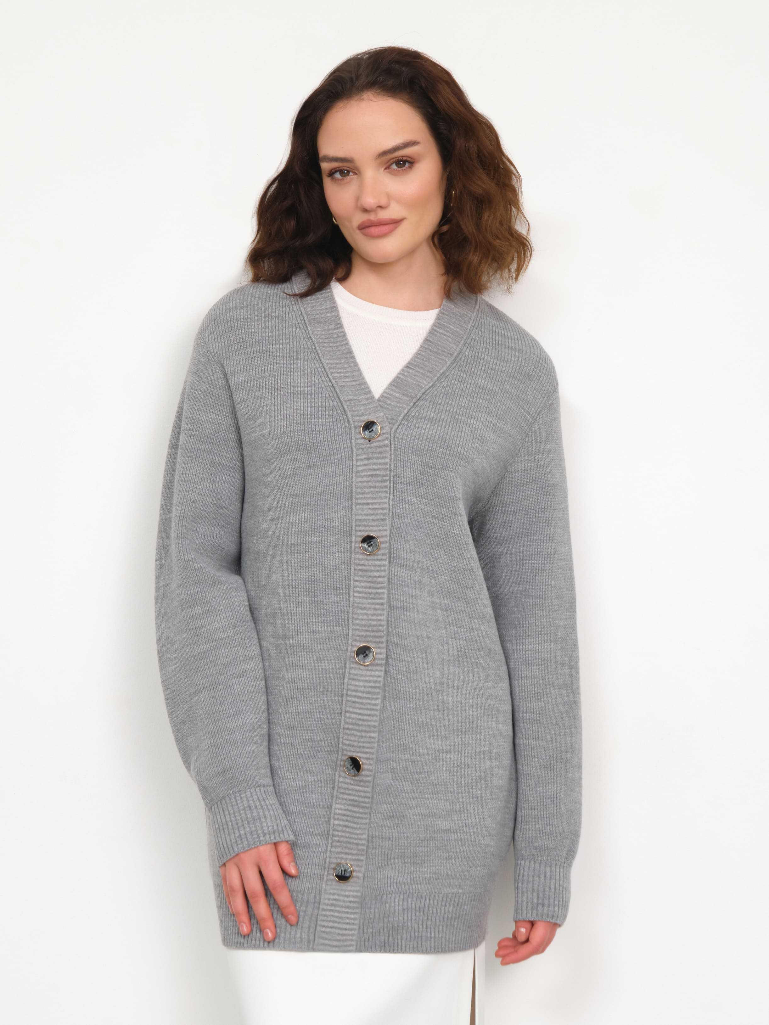 Блюз кардиган трикотажный (серый меланж, 44-46)