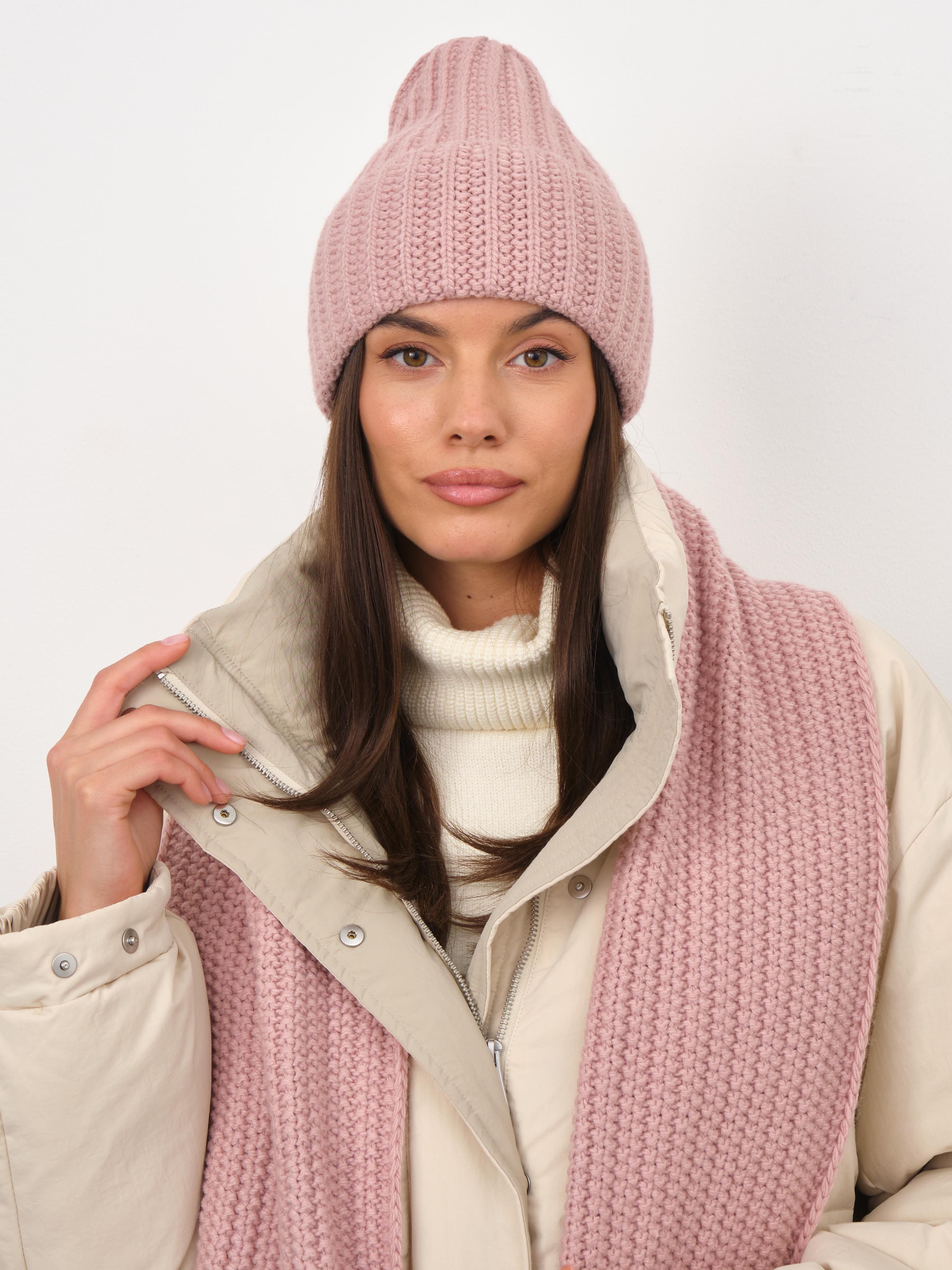 Черри комплект (шапка+ шарф) трикотажный (т.пудра, 56-58)