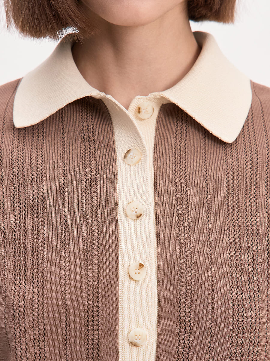 Либерти джемпер (поло) трикотажный (какао/кремовый, 44-46)