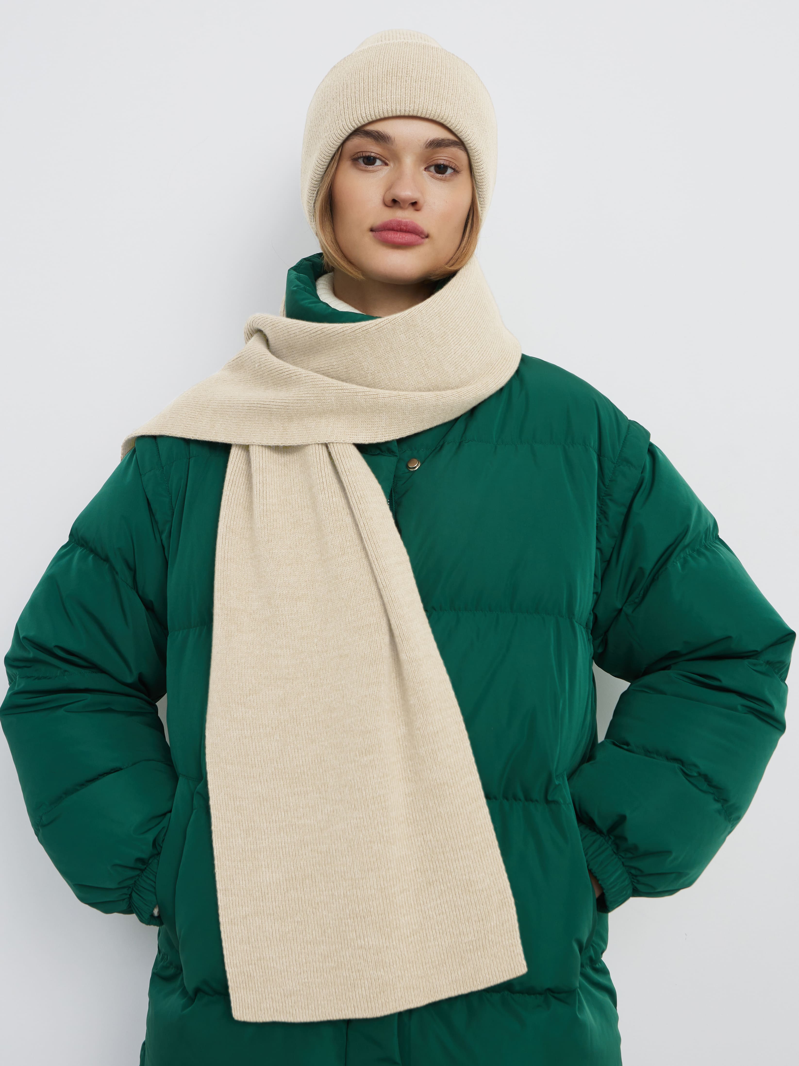 Квартет комплект (шапка+шарф) трикотажный (кремовый, 56-58)