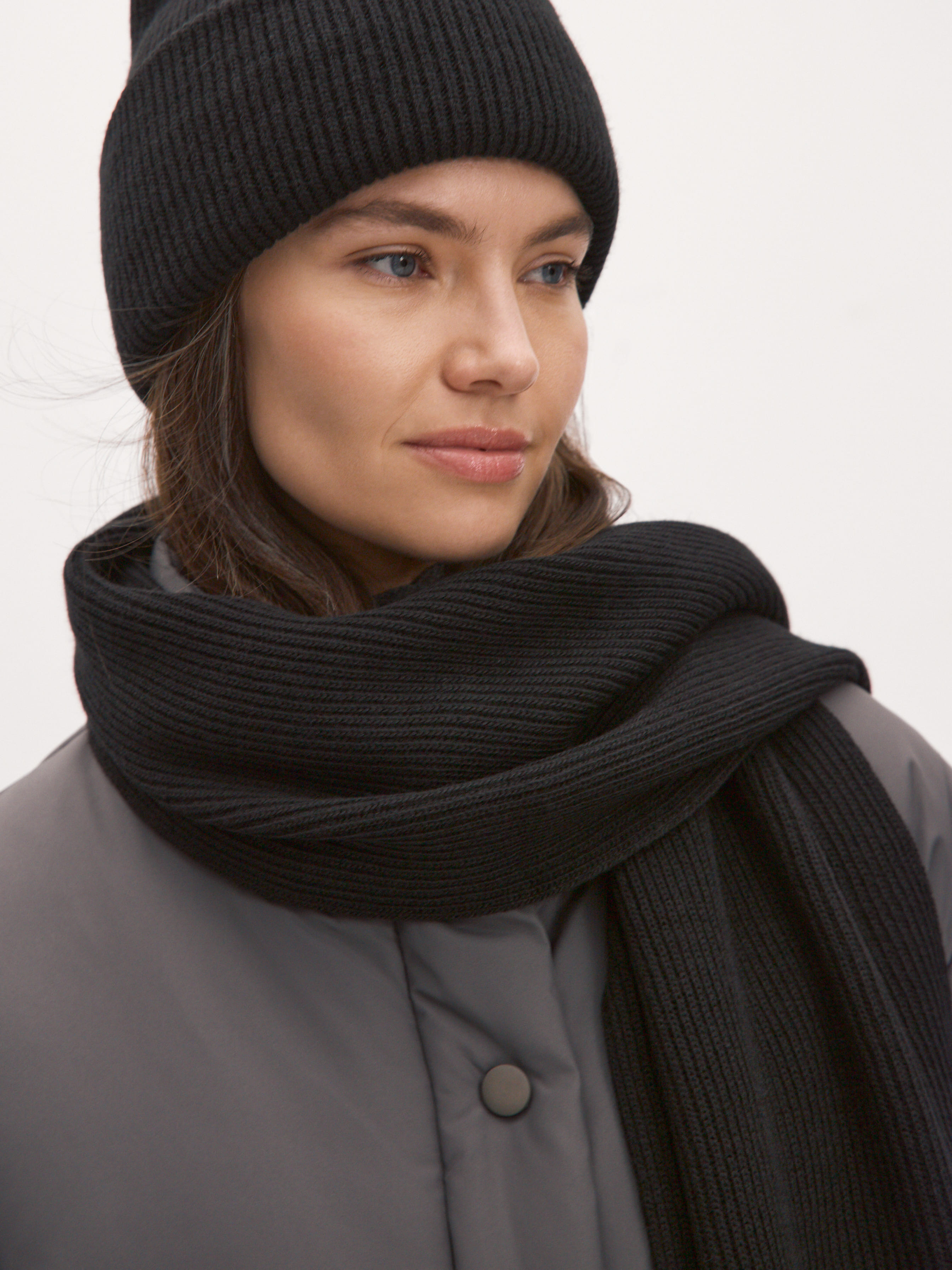 Ботаника комплект (шапка+шарф) трикотажный (черный, 56-58)