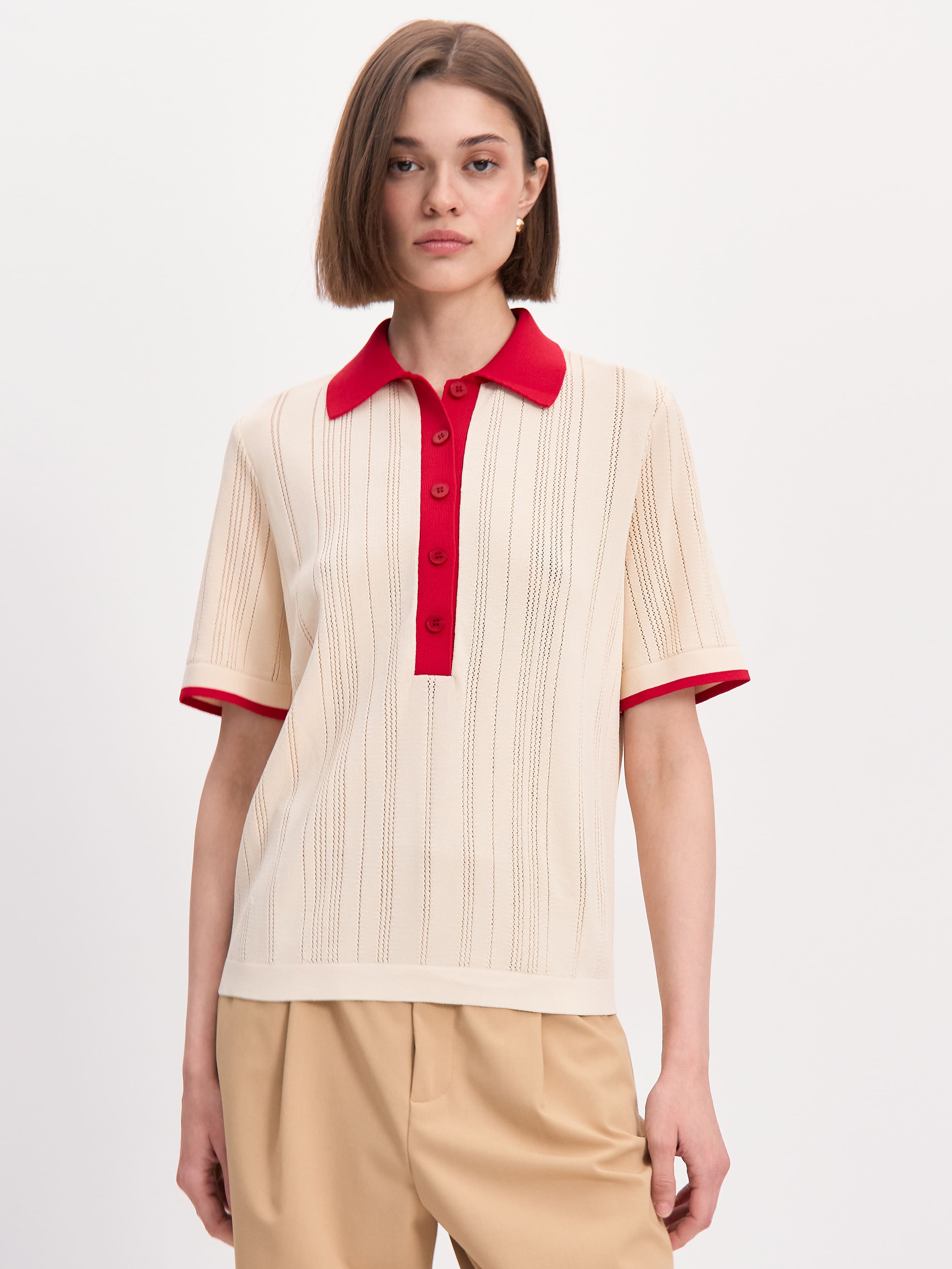 Либерти джемпер (поло) трикотажный (кремовый/красный, 44-46)