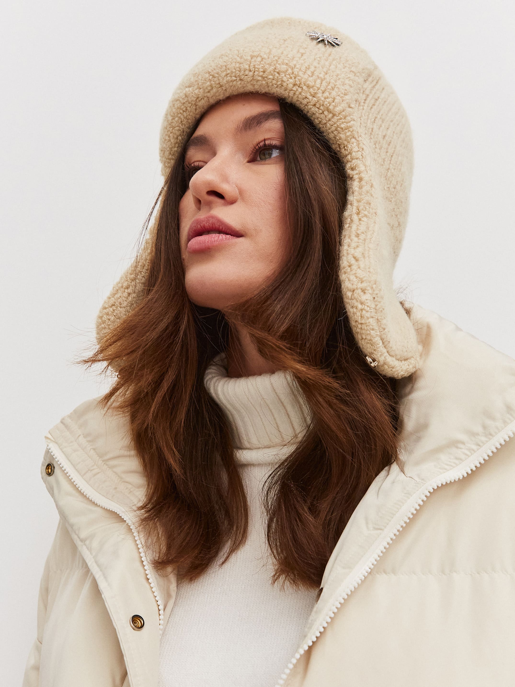 Стокгольм шапка-ушанка трикотажная (св.песочный, 56-58)