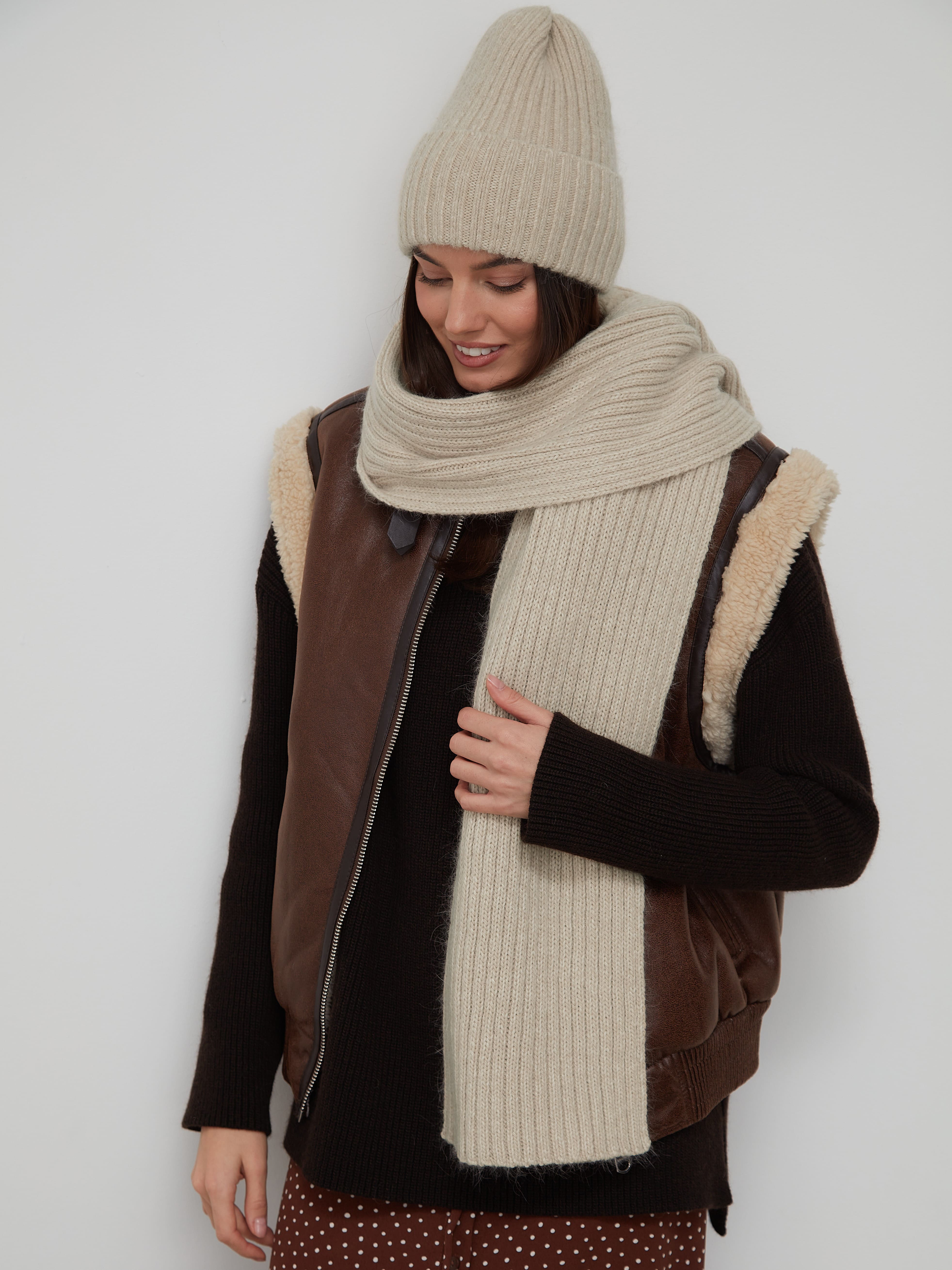 Нуга комплект (шапка+ шарф) трикотажный (песочный)