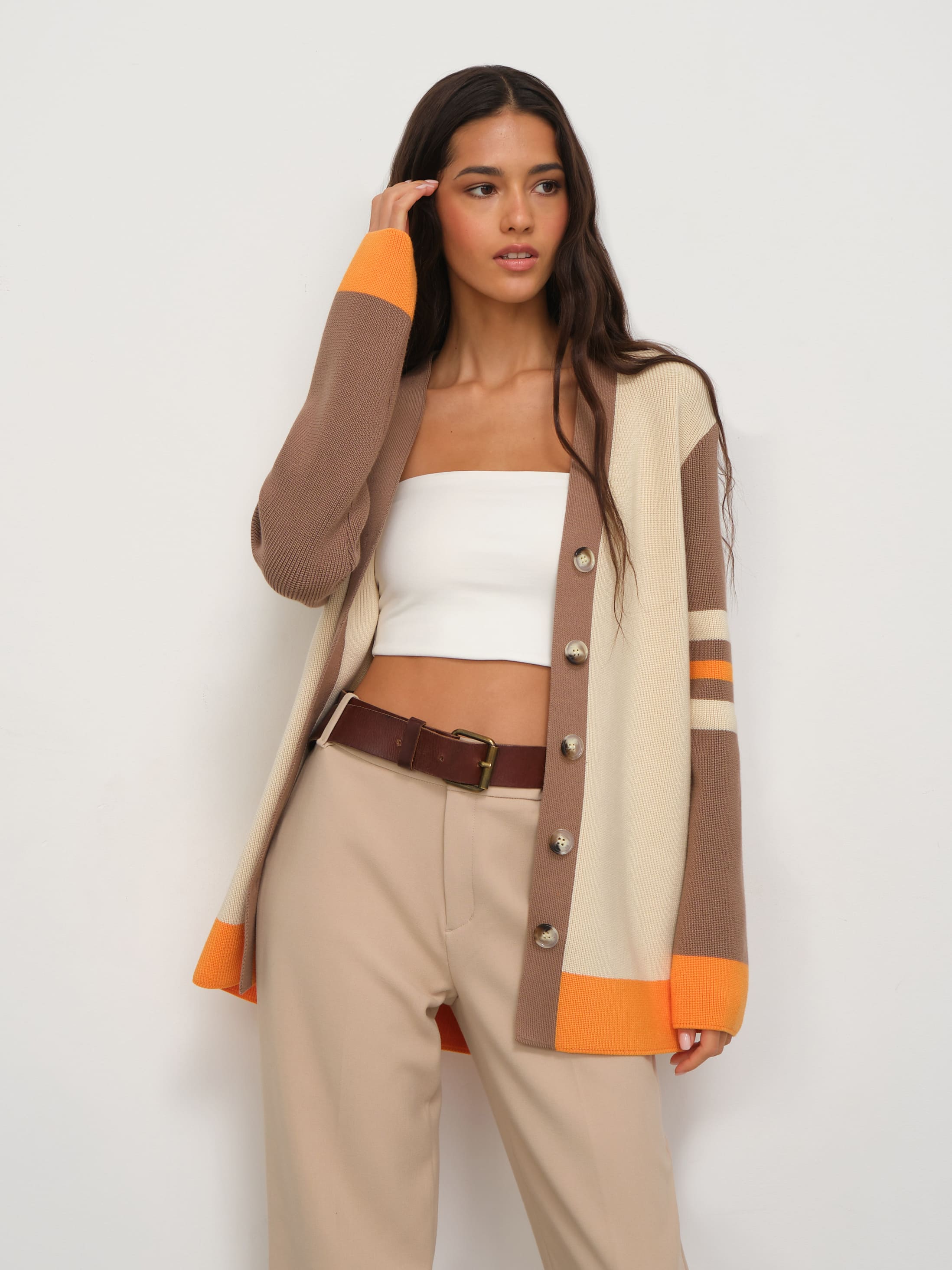 Родос кардиган трикотажный (кремовый/какао, 44-46)