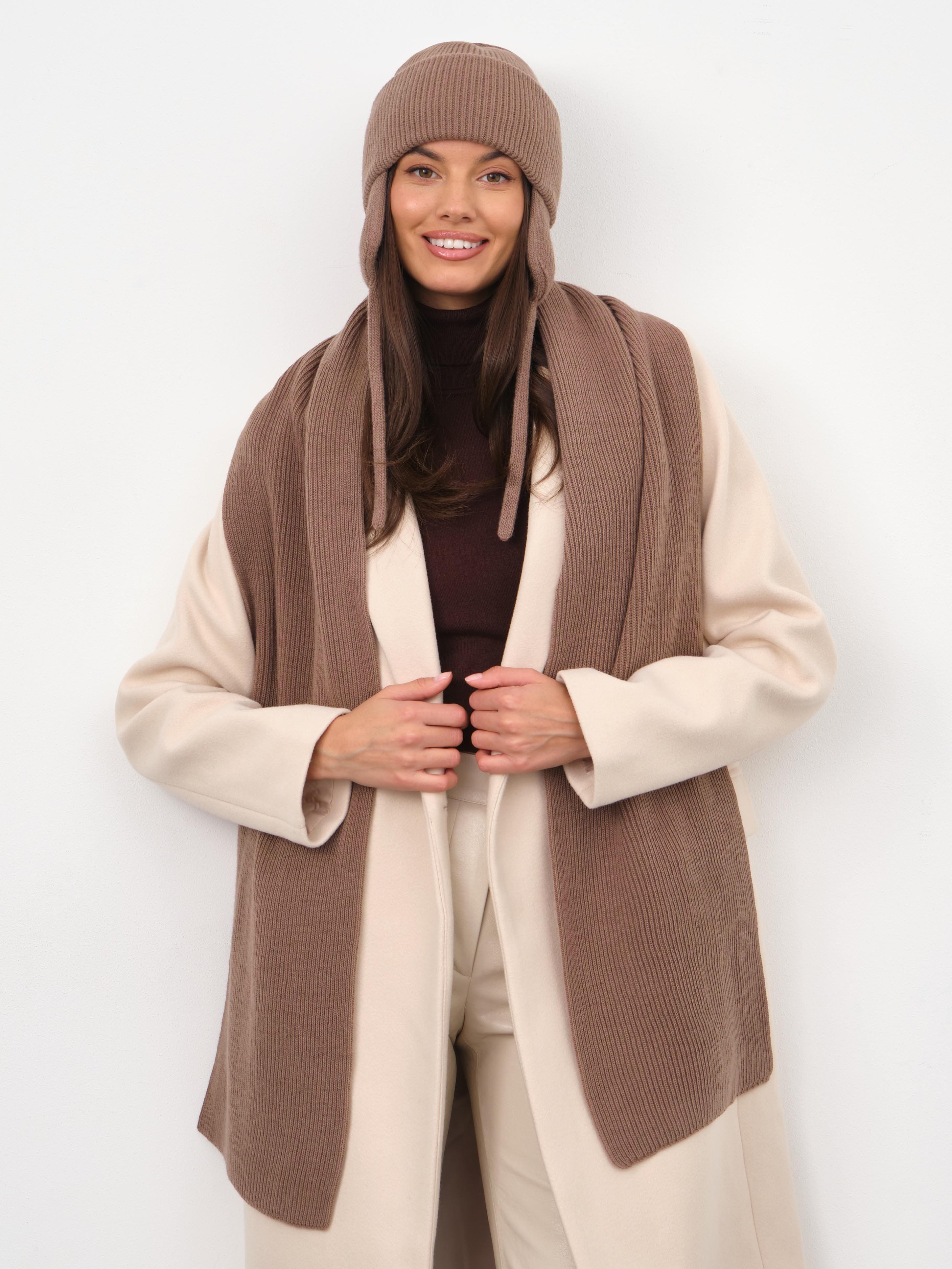 Айсберг комплект (шапка+ шарф) трикотажный (кофе, 56-58)