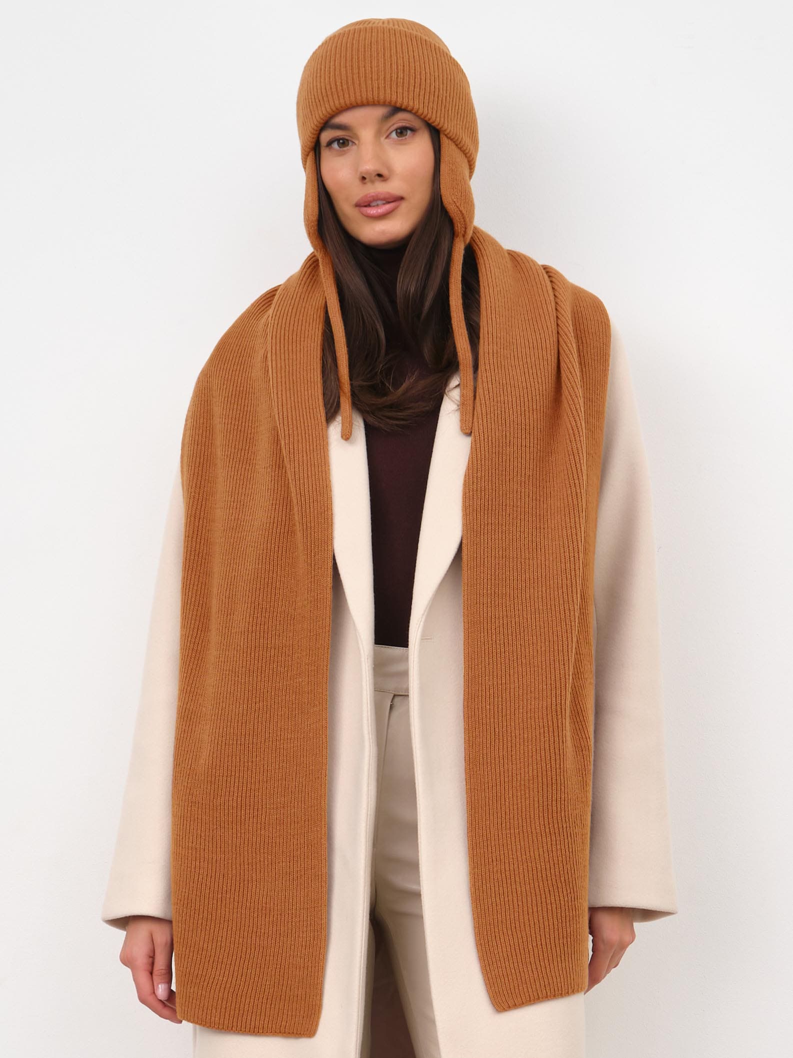 Айсберг комплект (шапка+ шарф) трикотажный (оранжевый, 56-58)