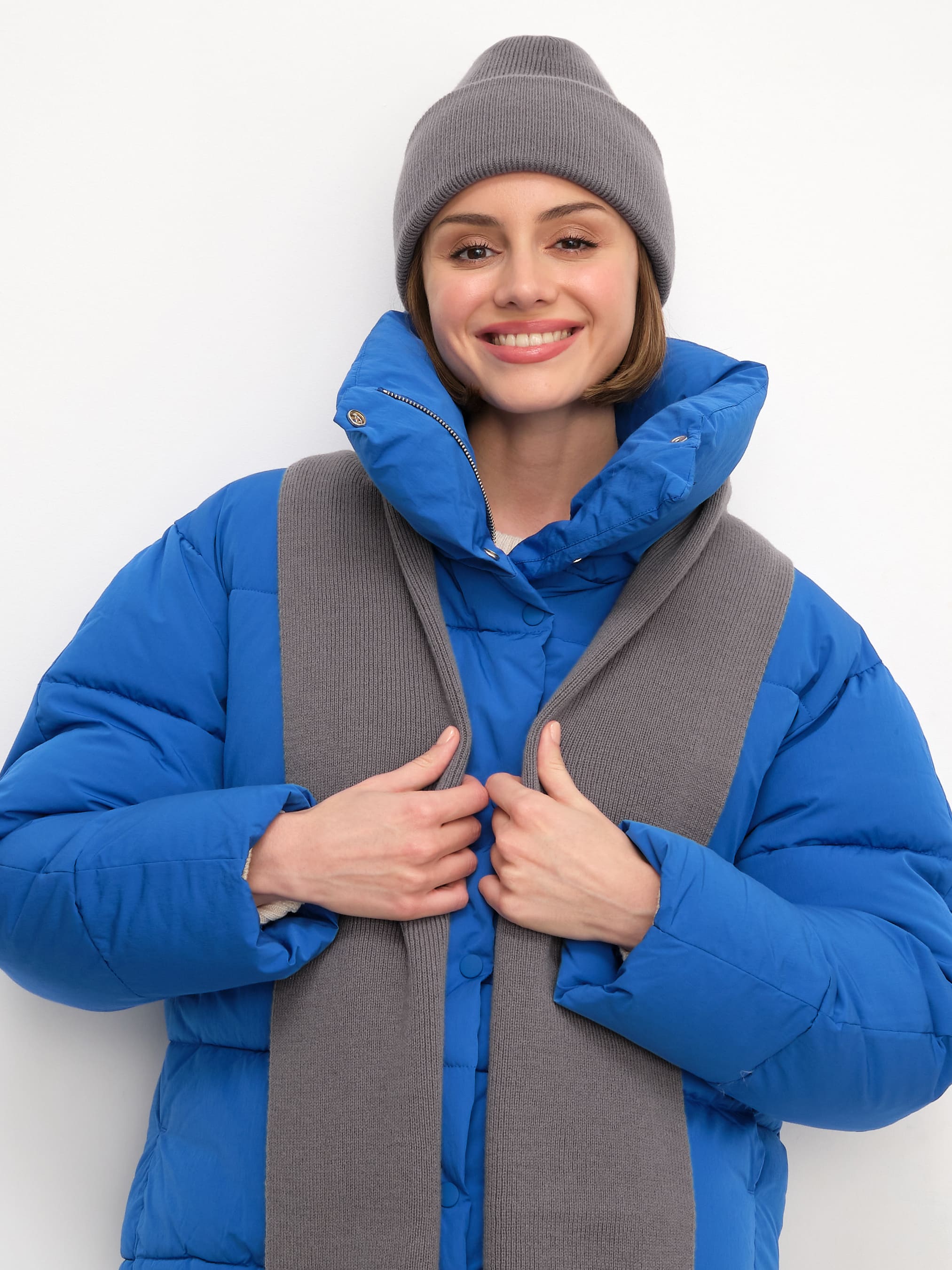 Квартет комплект (шапка+шарф) трикотажный (серо-фиолетовый, 56-58)