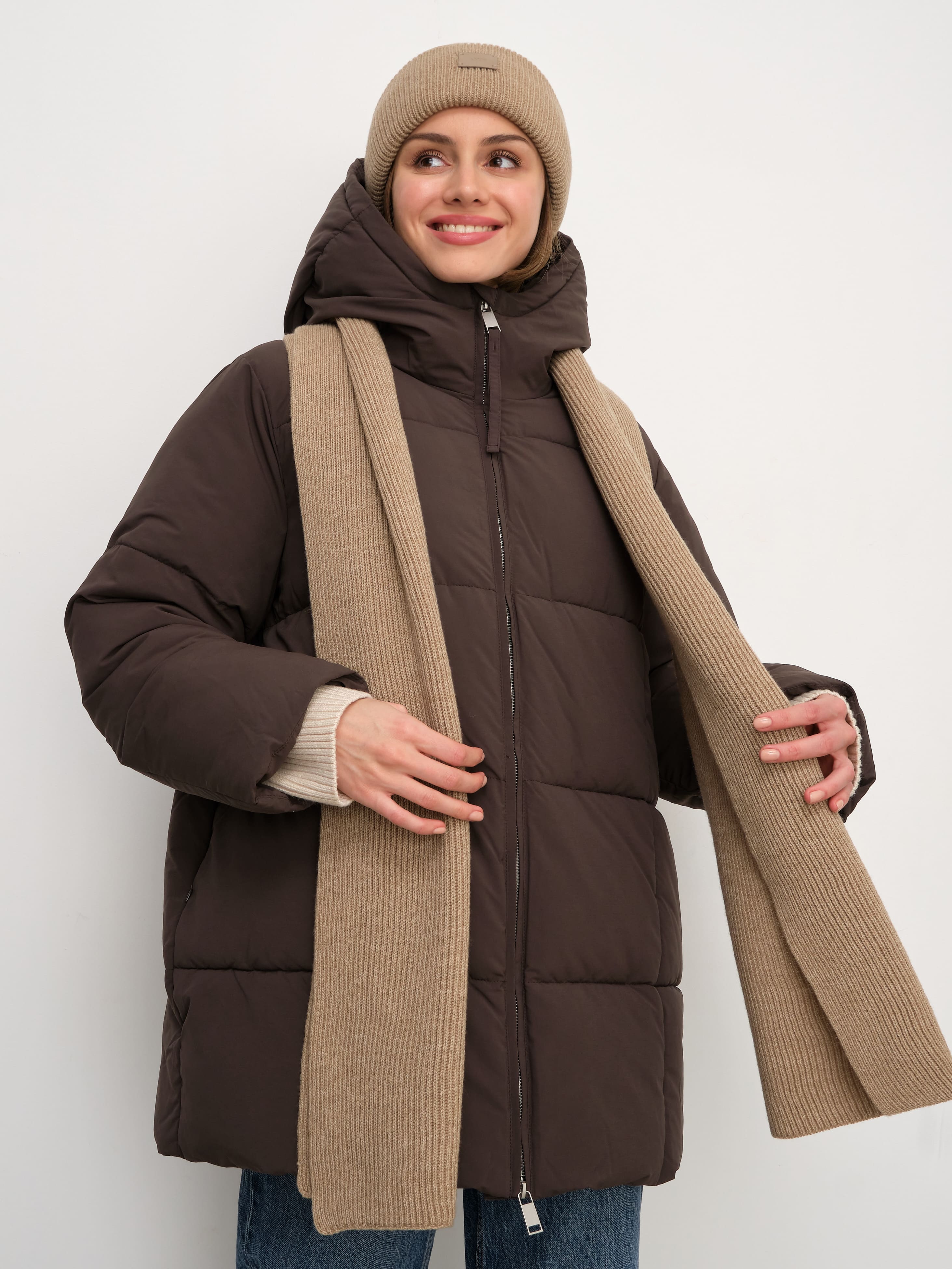 Спейс комплект (шапка+шарф) трикотажный (бежевый, 56-58)