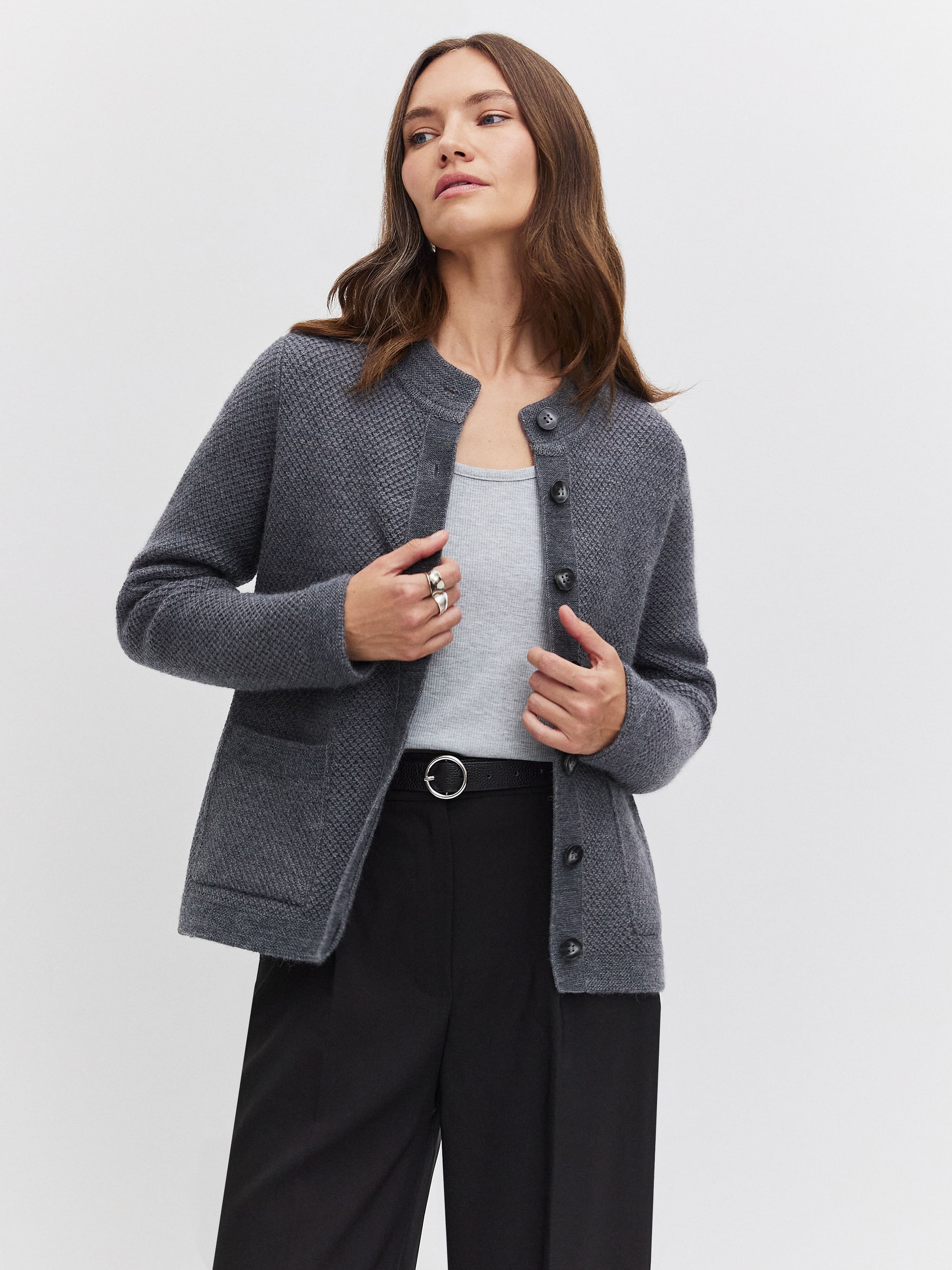 Аника кардиган трикотажный (серый меланж, 44-46)