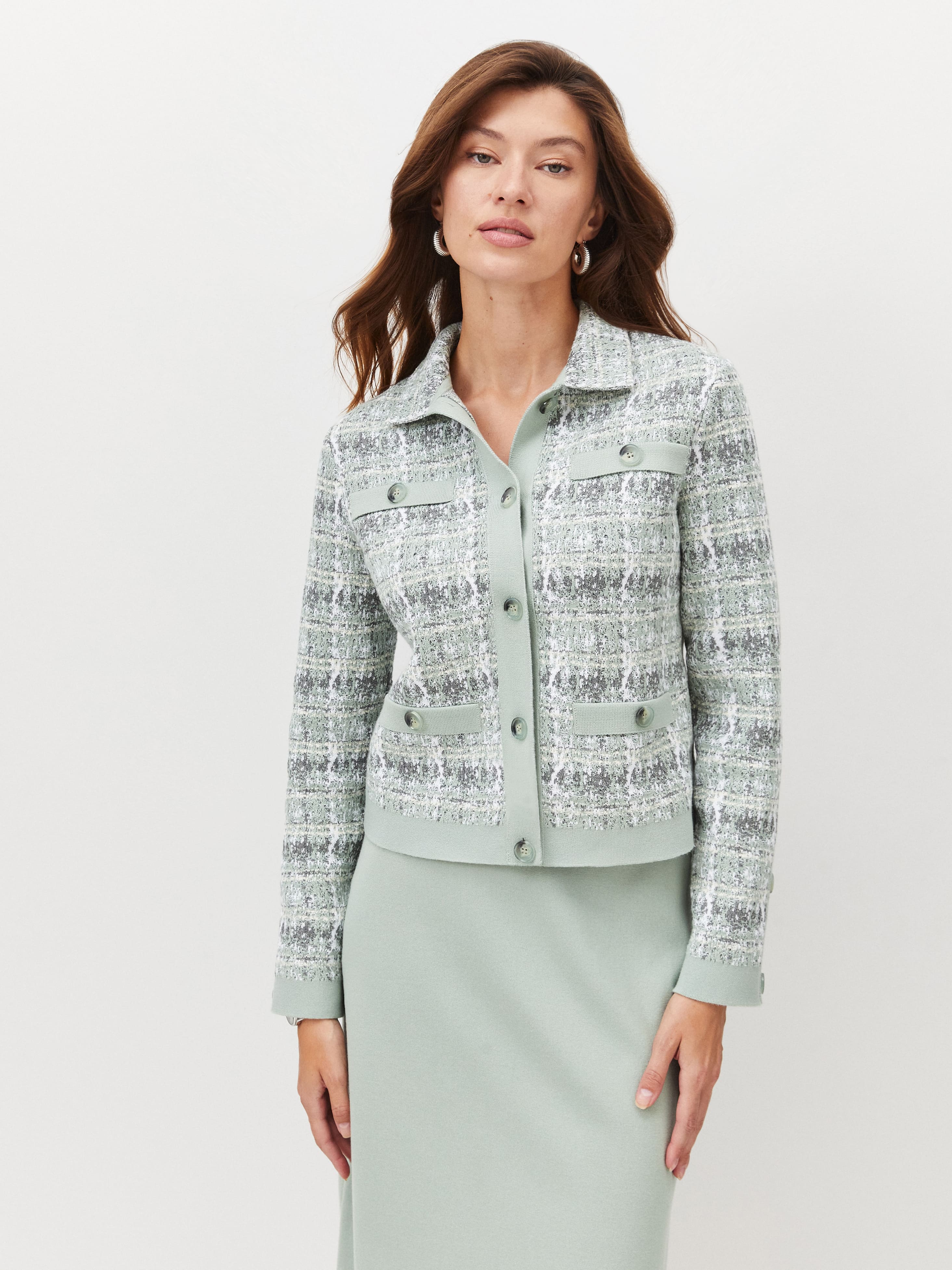 Шанель жакет трикотажный (св.зеленый/белый, 46)