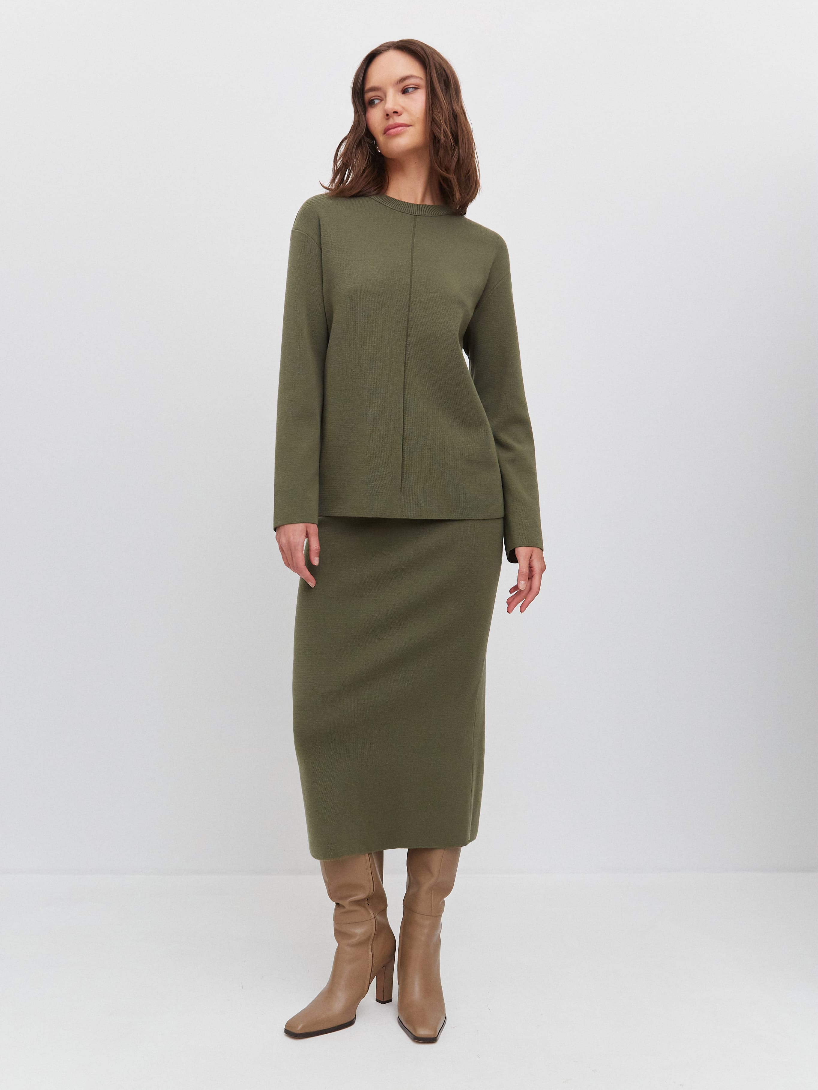 Меридиан костюм (джемпер+юбка) трикотажный (хаки, 44-46)