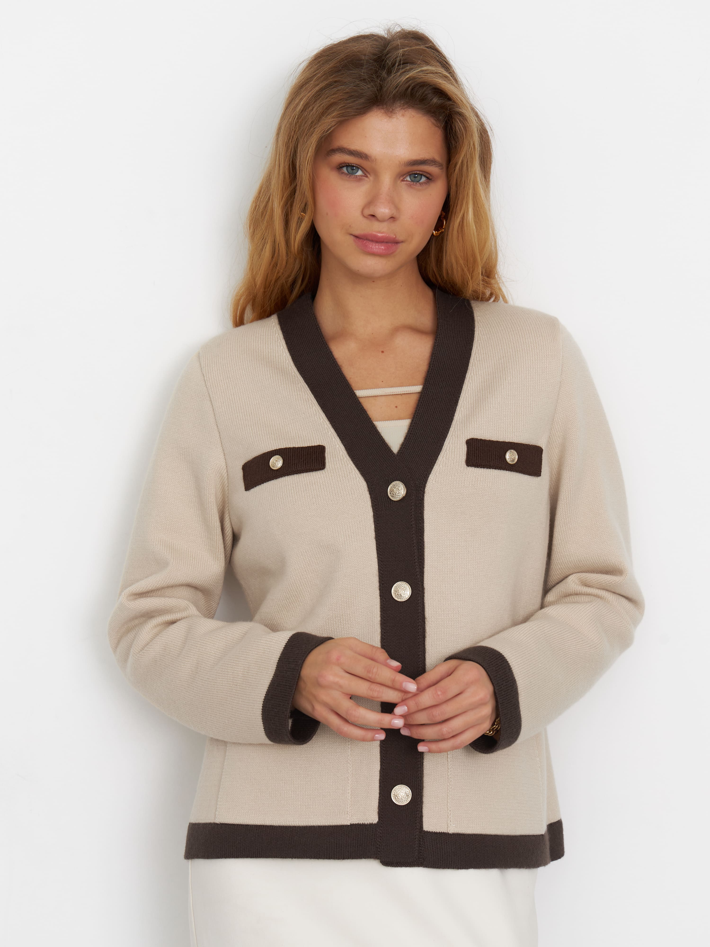 Гамма кардиган трикотажный (кремовый/кофейный, 44-46)