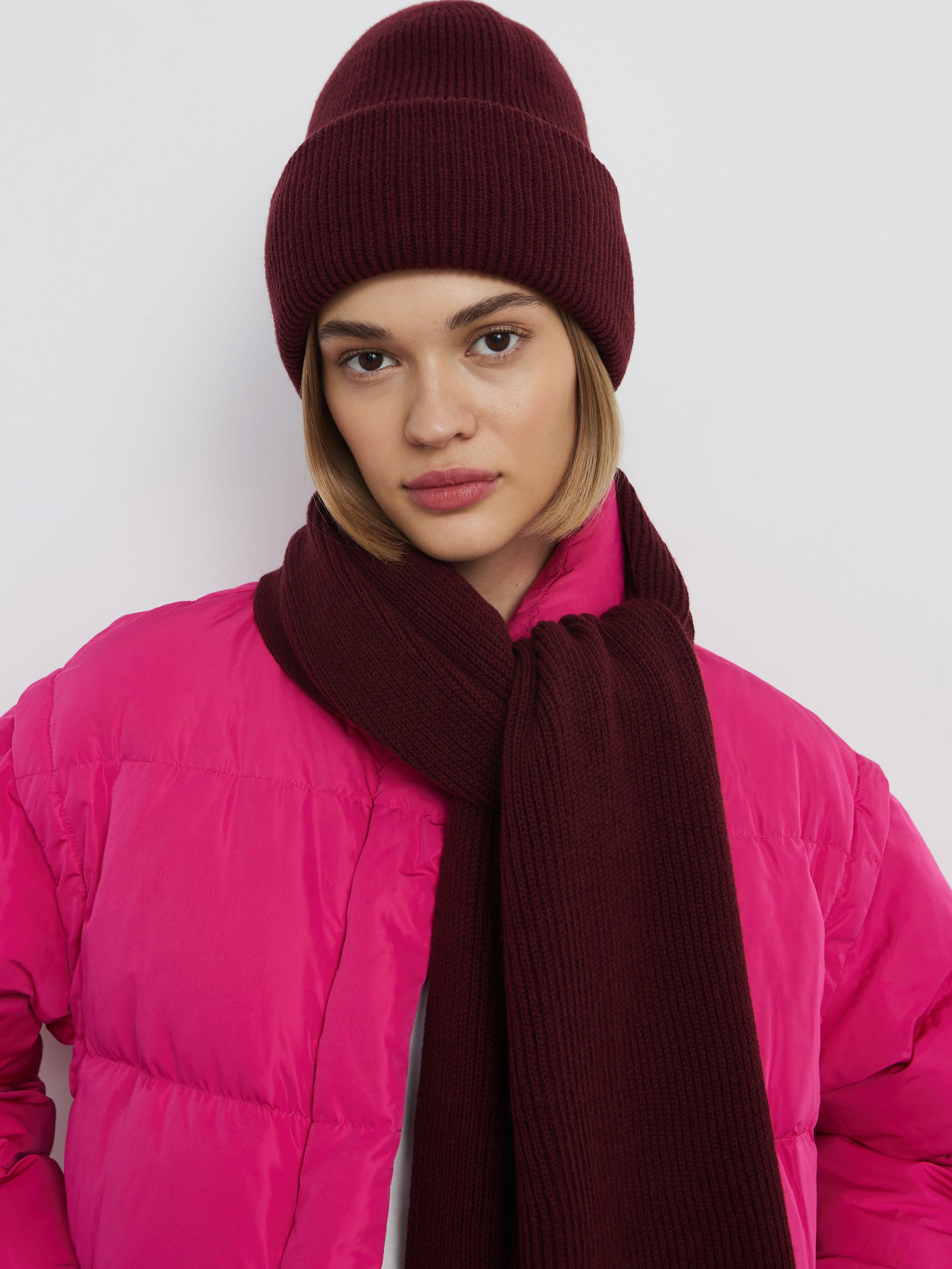 Ботаника комплект (шапка+шарф) трикотажный (бордовый, 56-58)