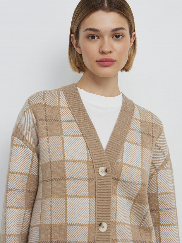 Горизонт кардиган трикотажный (бежевый меланж/кремовый, 44-46)