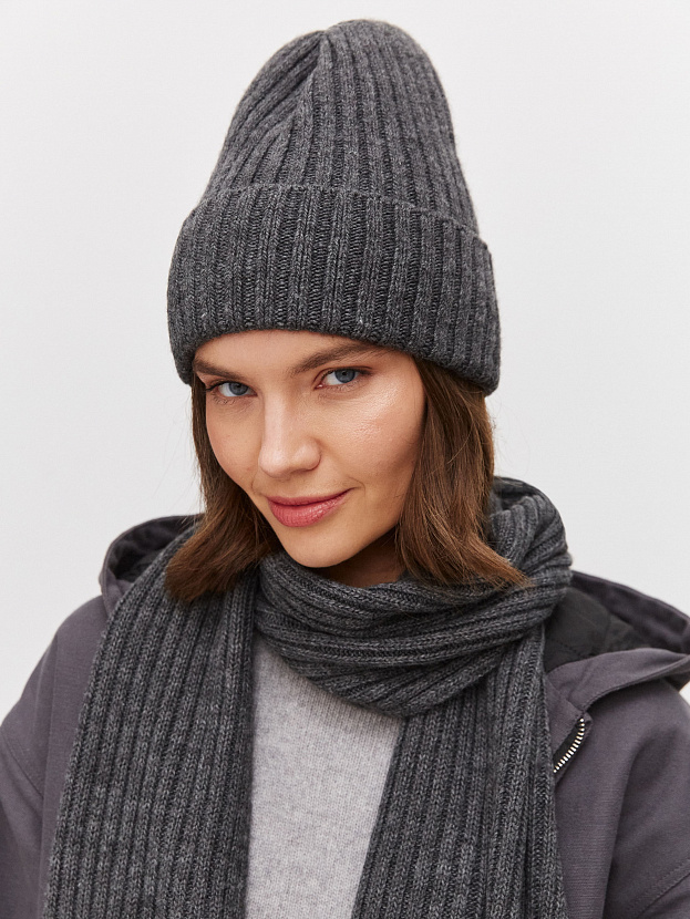 Нуга комплект (шапка+ шарф) трикотажный (т.серый)