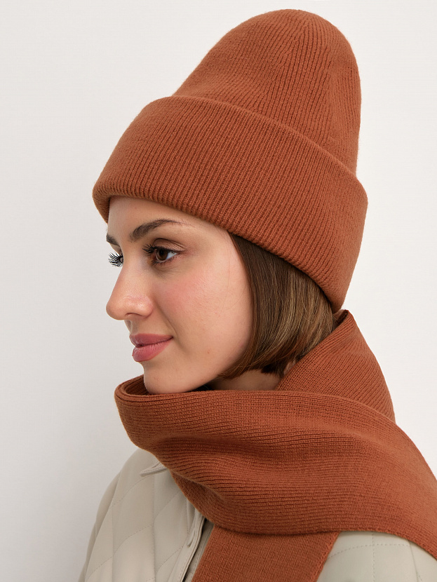 Квартет комплект (шапка+шарф) трикотажный (терракотовый, 56-58)