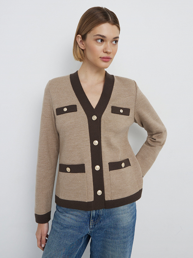 Гамма кардиган трикотажный (бежевый меланж/кофейный, 44-46)