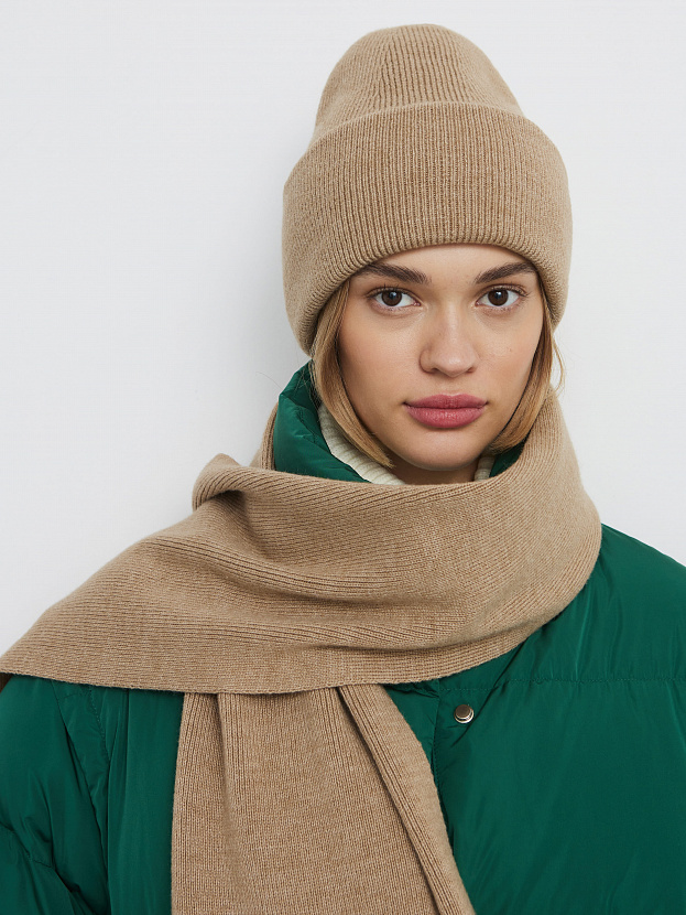 Квартет комплект (шапка+шарф) трикотажный (бежевый меланж, 56-58)