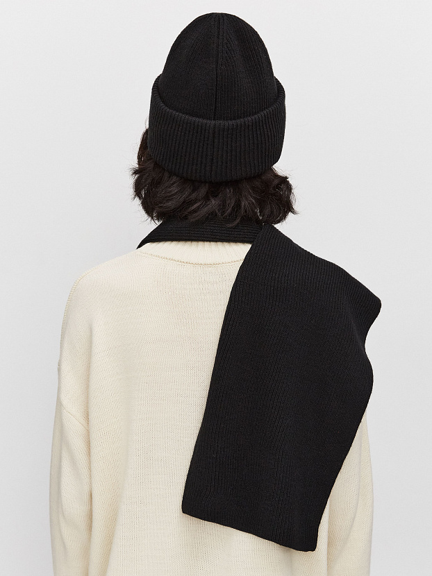 Спейс комплект (шапка+шарф) трикотажный (черный/терракот, 56-58)